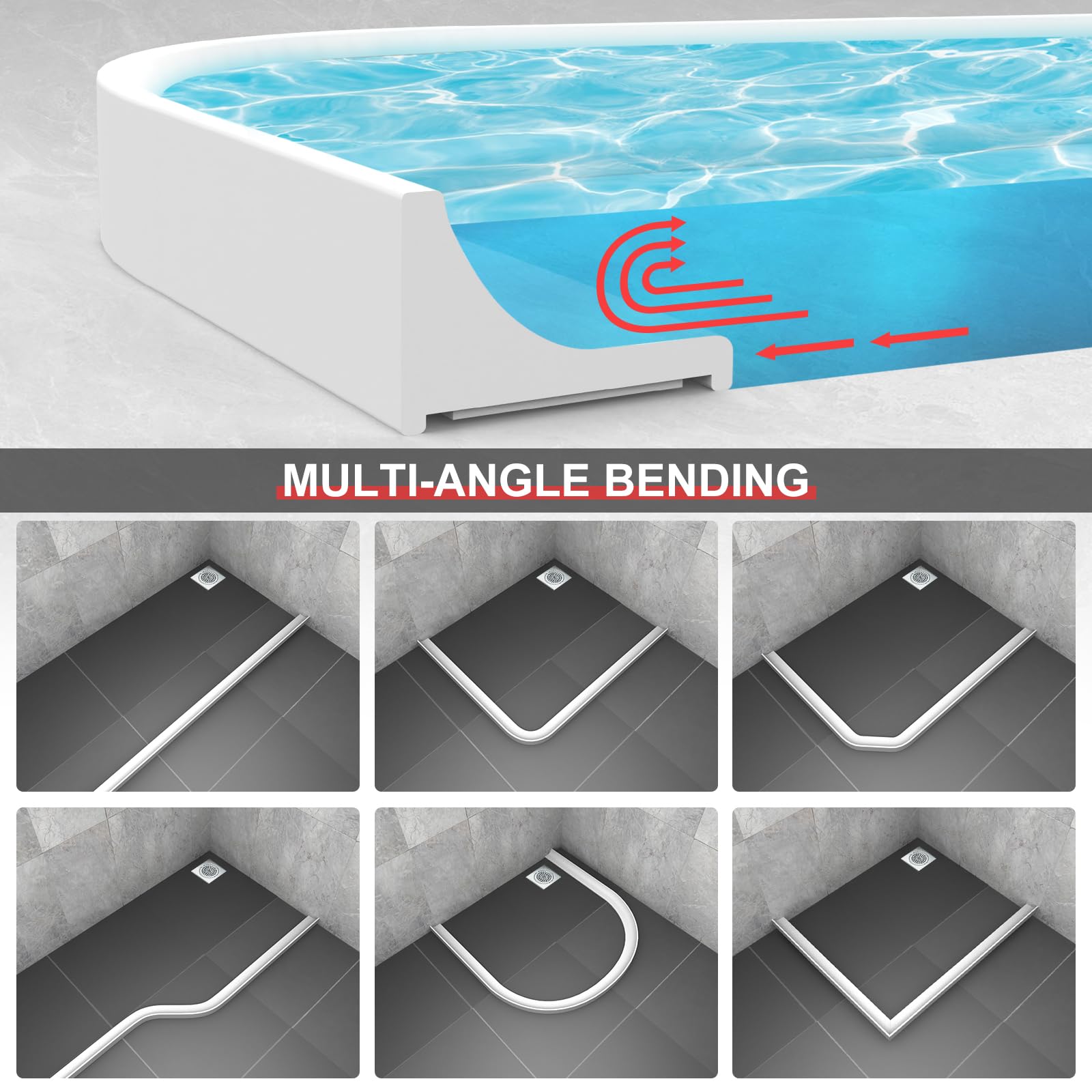 EFUTURETIME 1M Self-Adhesive Shower Threshold Splash Guard - Waterproof Silicone Seal Strip for Shower Tray, Cubicle, Kitchen & Bathroom - No Drilling Required (White) - Perfect for Bathroom Renovation & Water Leak Prevention