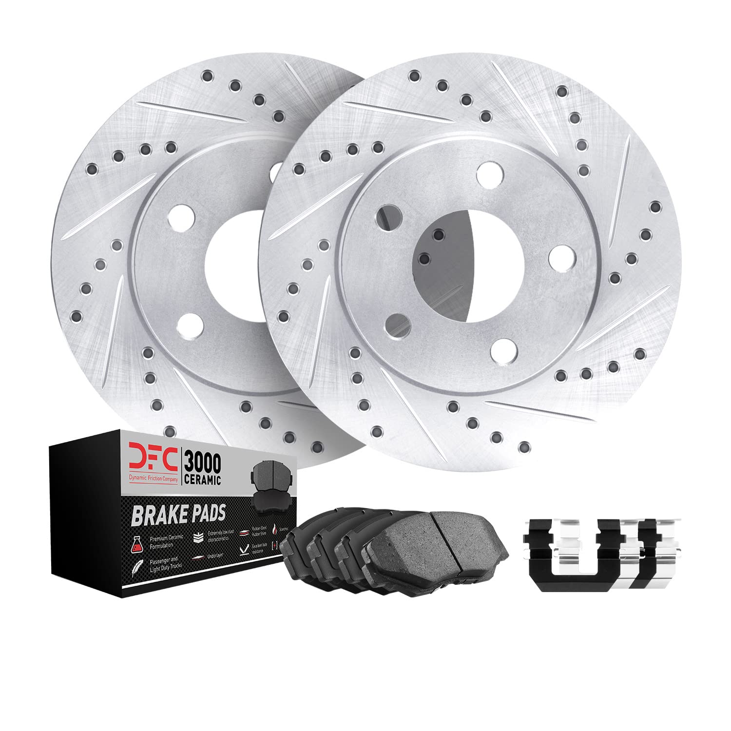 Dynamic Friction Company Rear Ceramic Brake Pads and Rotors Kit with Hardware | High-Performance Braking System for Cars, Trucks & SUVs | Ideal for Daily Driving, Towing, Off-Road Adventures & Highway Safety