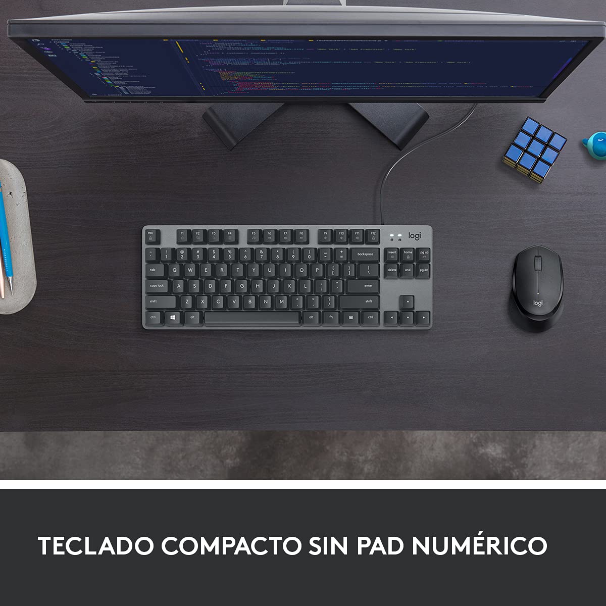Logitech K835 TKL Wired Mechanical Keyboard - Tenkeyless Quiet Gaming Keyboard with Aluminum Frame, Compact Design (Grey/Black) - Perfect for Office Work, Typing & PC Gaming