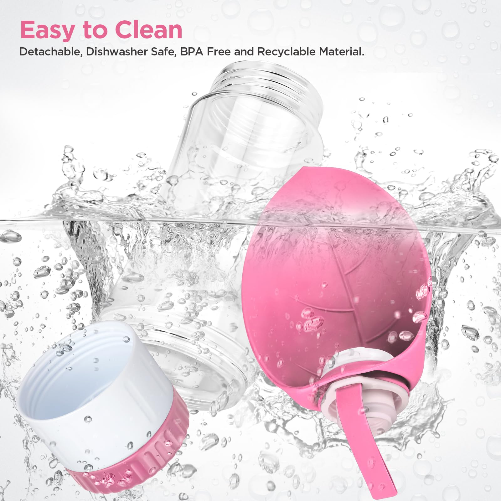 Portable Dog Water Bottle with Food Container - Leakproof BPA-Free Foldable Pet Water Dispenser & Drinking Feeder for Outdoor Walking, Hiking, Travel - Perfect for Dogs, Puppies & Pets on the Go (Large, Pink)