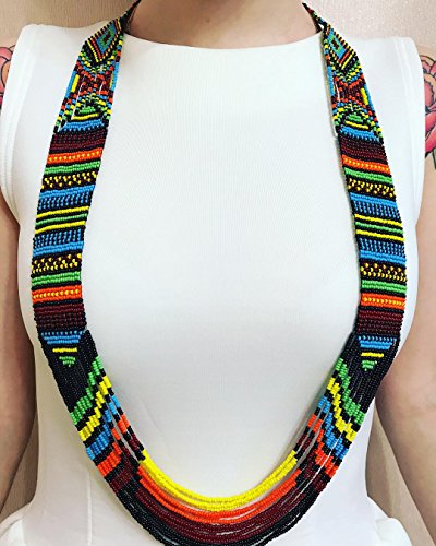 Authentic Mexican Bead Loom Necklace - Native American Style Beaded Jewelry for Women - Colorful Bohemian Choker with Seed Beads - Perfect for Festivals, Boho Outfits & Cultural Events