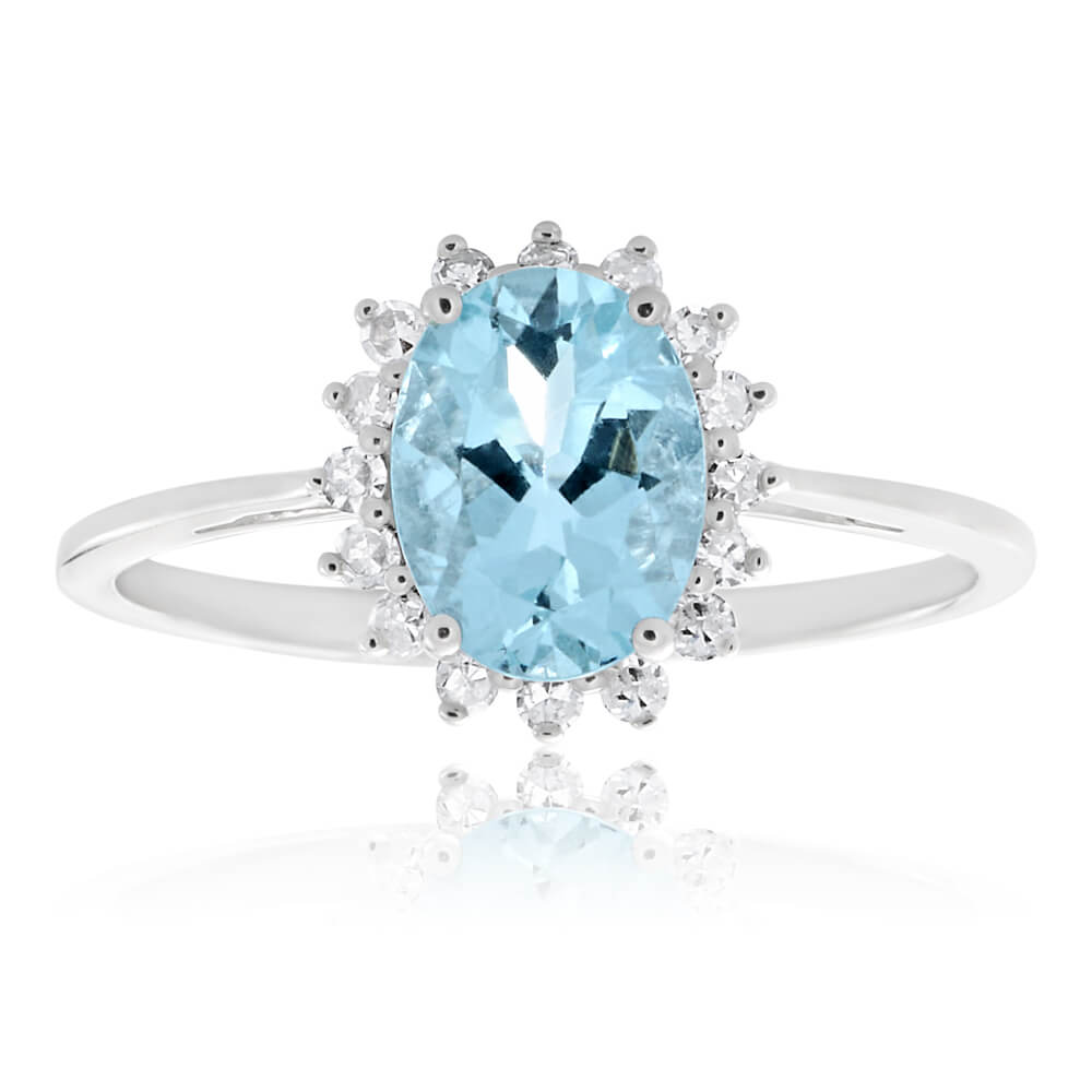 9ct White Gold Aquamarine and Diamond Cluster Ring - Elegant Jewelry for Women, Perfect for Engagement, Wedding, Anniversary Gifts & Special Occasions