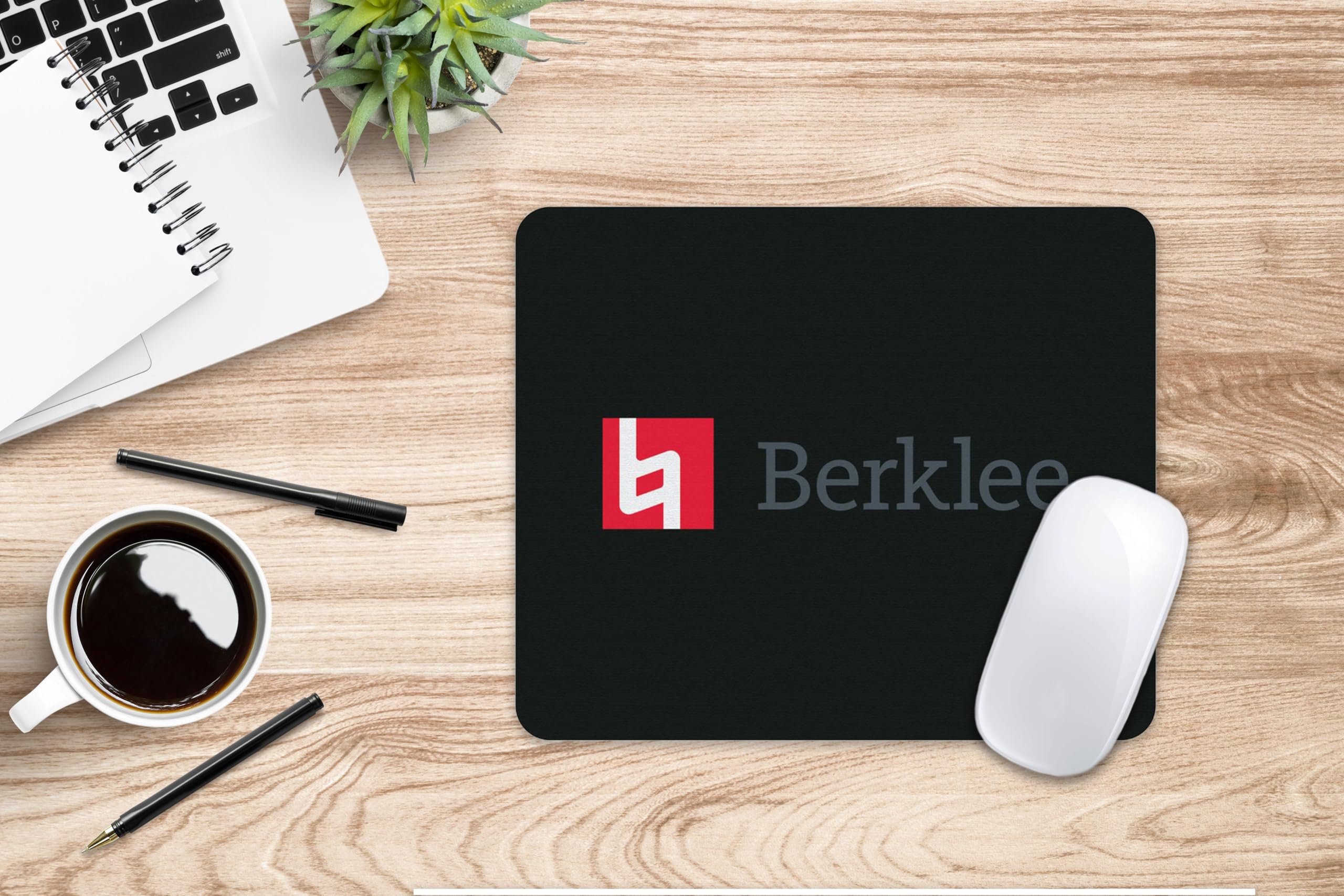Berklee College of Music Standard White Fabric Mouse Pad - Non-Slip Desk Mat for Computer, Gaming & Office Use