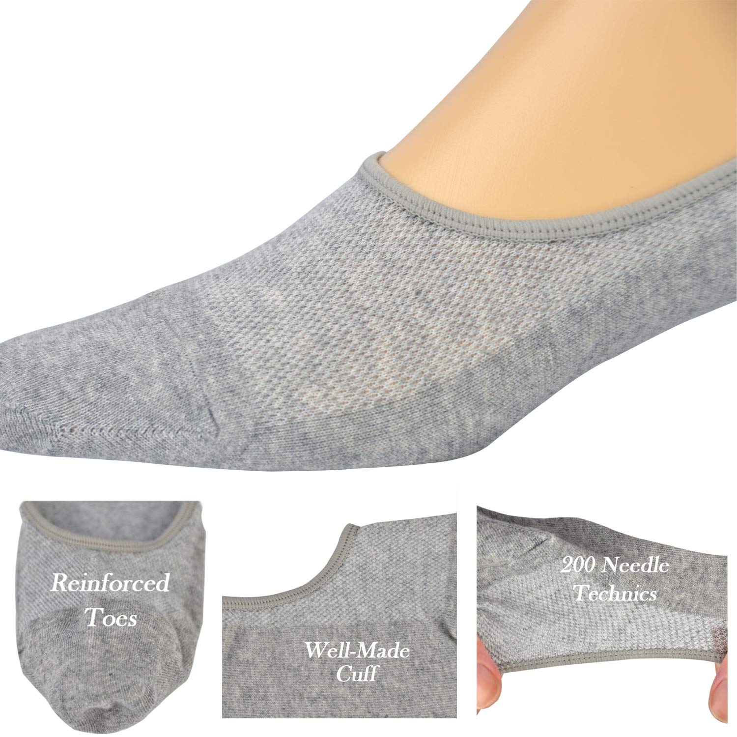 JORMATT Genuine Men's No Show Socks - Low Cut Cotton Loafer & Sneaker Socks with Non-Slip Grips - Breathable & Comfortable for Casual Wear, Sports & Daily Use