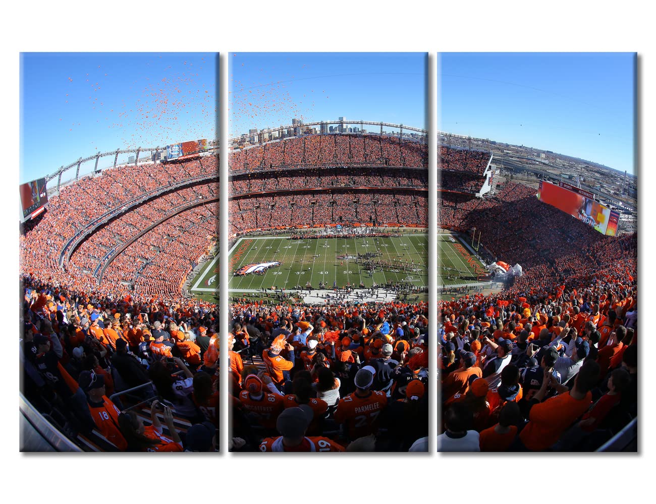 3-Piece Canvas Wall Art - Empower Field at Mile High Football Stadium Painting, Modern Sports Decor Framed & Ready to Hang (60