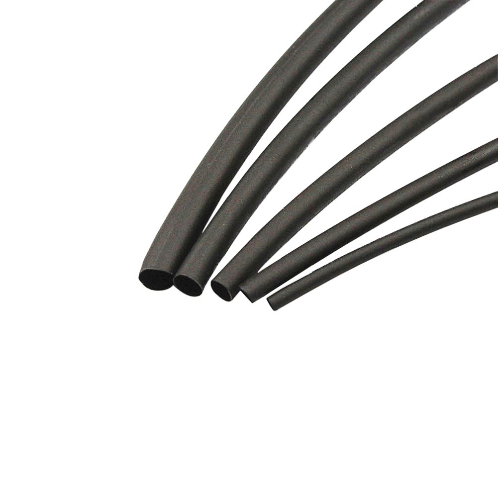 ROOS 5-Piece Black Assorted Heat Shrink Tubing Kit - 5 Sizes (2:1 Ratio, 10m Each) for Electrical Insulation, Wire Protection & DIY Projects