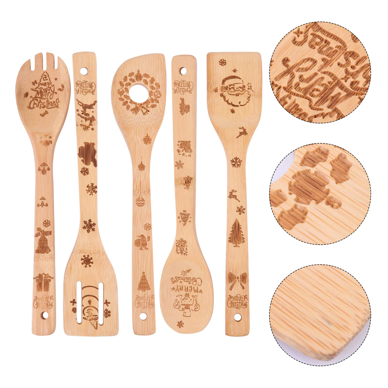5-Piece Christmas Bamboo Cooking Shovel Set - Eco-Friendly Kitchen Spatula for Baking, Stirring & Serving - Perfect Holiday Kitchen Gadget & Utensil for Christmas Cooking, Baking & Home Decor