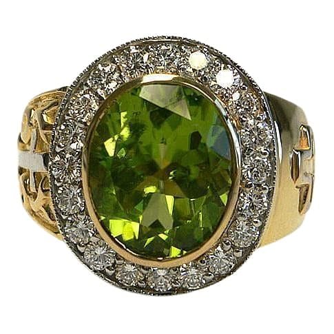 14K Yellow Gold Bishop Men's Peridot Ring - Elegant Green Gemstone Jewelry for Men, Perfect for Weddings, Anniversaries & Special Occasions