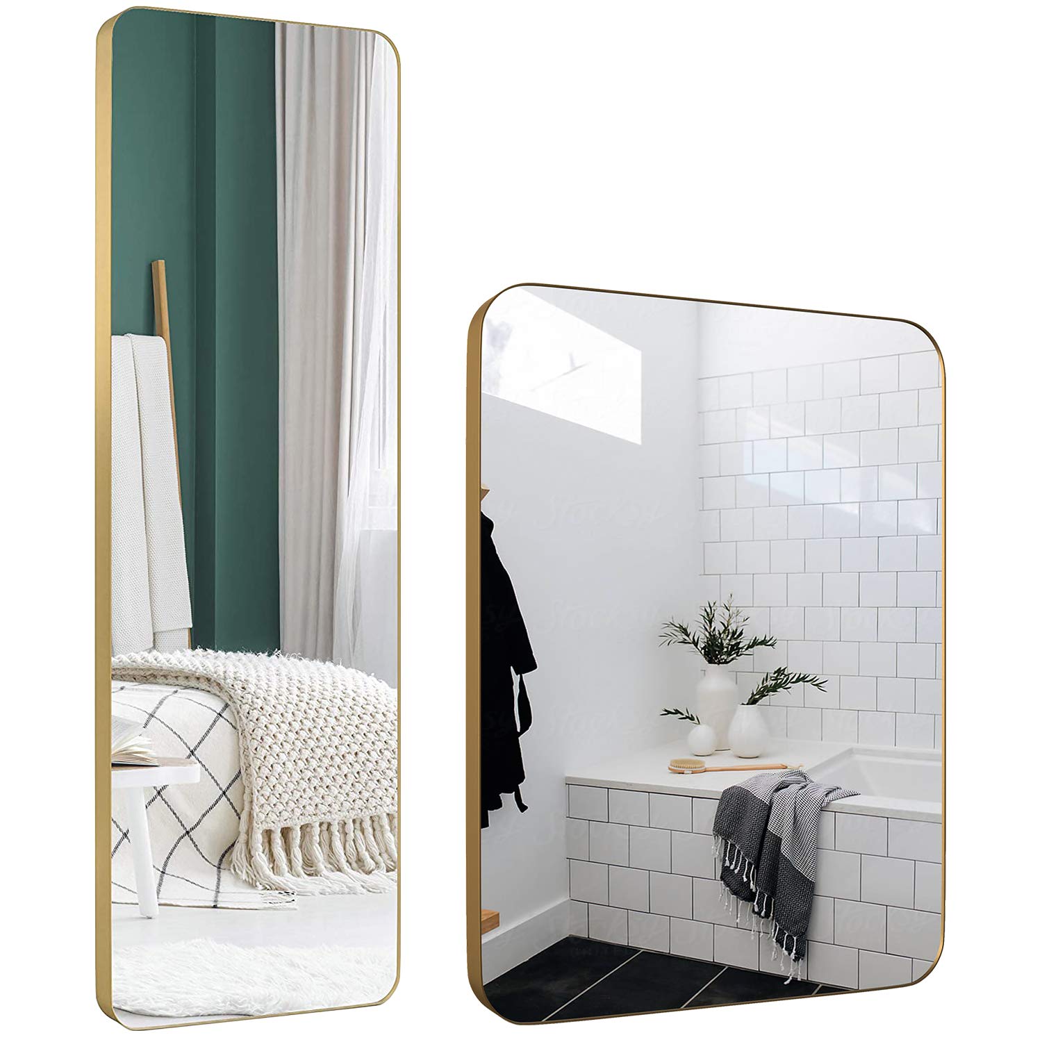 Upland Oaks Large Full Length Mirror & Medium Bathroom Mirror - Gold Slim Lip Frame - Perfect for Bedroom, Living Room, and Bathroom Decor