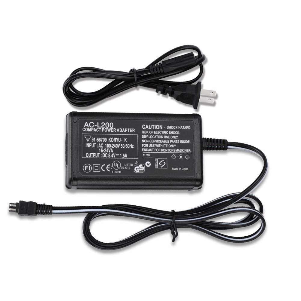 Original AC-L200 Power Adapter Charger for Sony Handycam Camcorder DCR-SX40/SX41/SX44/SX45/SX60/SX63/SX65/SX83/SX85 DCR-CX190 HDR-CX210/CX220 CX330/CX380/CX390 CX625/CX230/CX675 - Perfect for Travel Vlogging & Home Video Recording