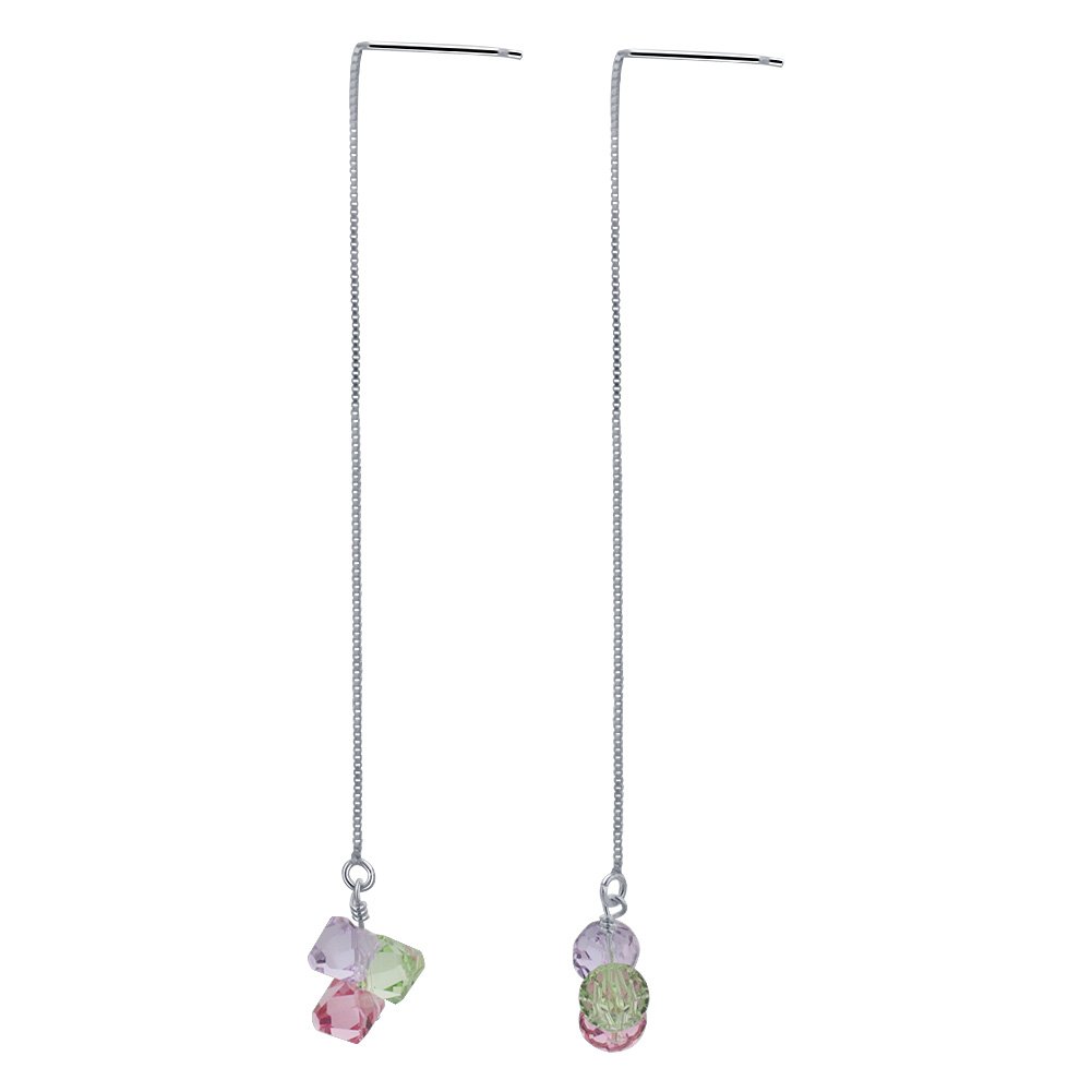 Austrian Crystal Threader Earrings for Women - 925 Sterling Silver, Party & Wedding Jewelry