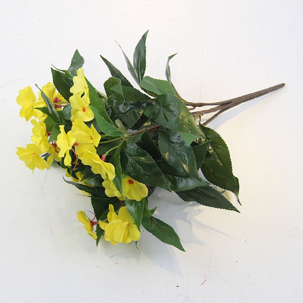 Lopkey 7-Branch Artificial Impatiens Bouquet - Vibrant Yellow Silk Flowers for Wedding, Garden, Patio & Home Decor - Perfect for Centerpieces, Photo Props & Outdoor Landscaping