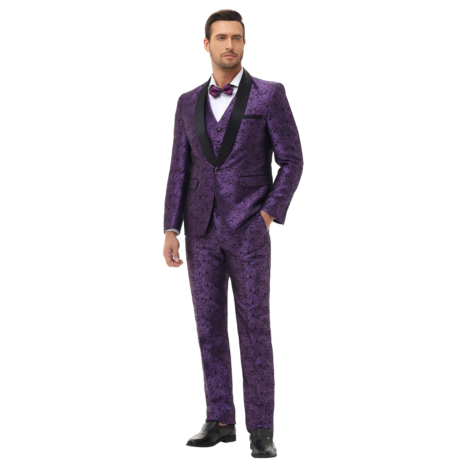 Rogers & Morris Men's 3-Piece Tuxedo Suit - Regular Fit Paisley Floral Pattern Formal Wear for Weddings, Prom & Homecoming | Jacket, Pants & Vest Set