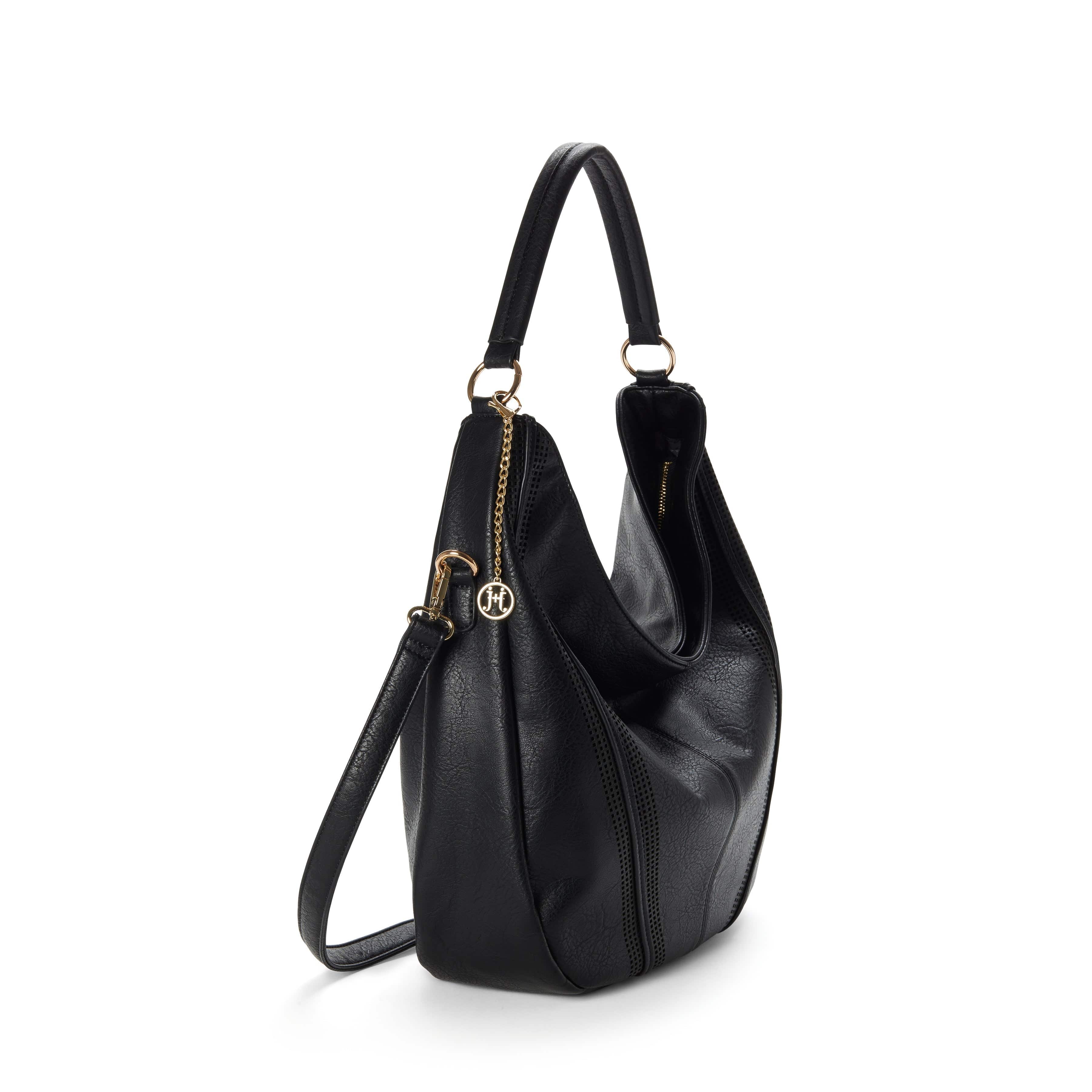 Savannah Vegan Leather Perforated Hobo Bag for Women - Stylish Black Crossbody Purse for Work, Travel & Everyday Use