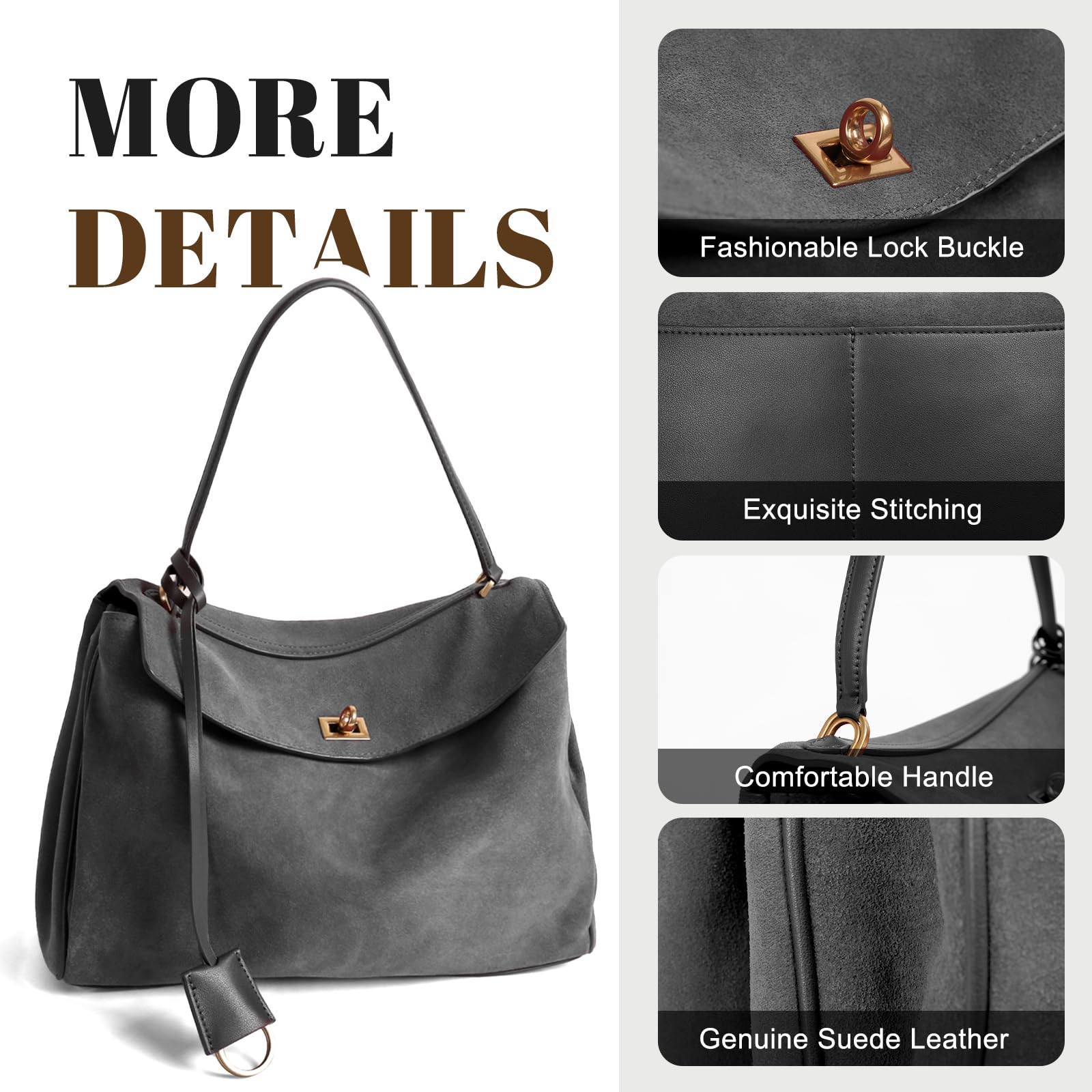 BOYATU Genuine Leather Tote Bag for Women - Large Suede Shoulder Handbag Purse Satchel | Perfect for Work, Travel & Everyday Use