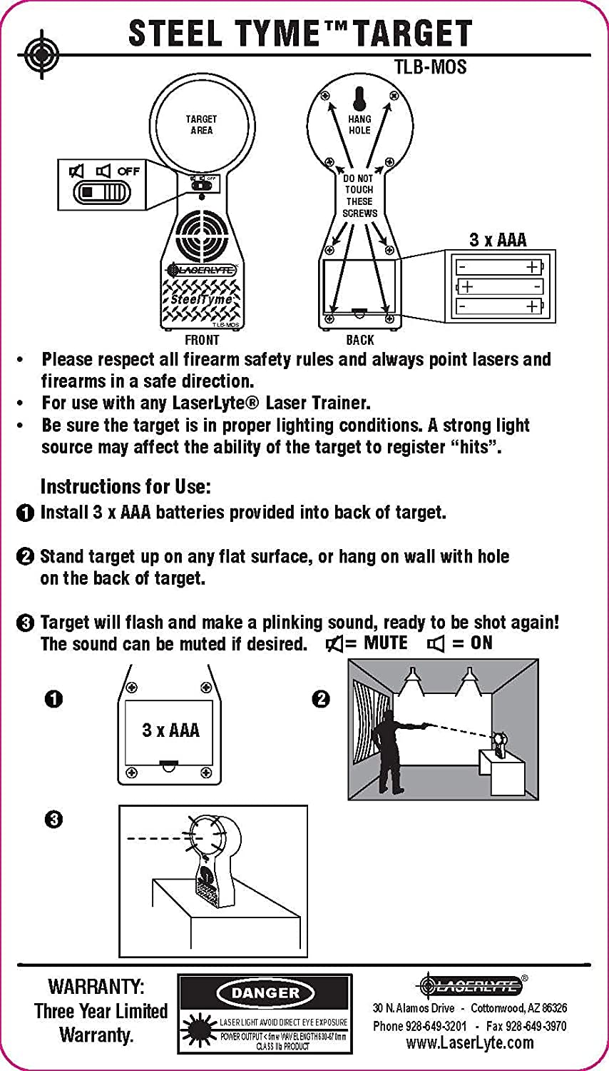 LaserLyte TLB-MOS Steel Tyme Laser Trainer Targets - Reactive Shooting & Dry Fire Practice with Plinking Steel Sound & Flashing LED Lights - Perfect for Indoor/Outdoor Marksmanship Training & Firearm Safety Drills