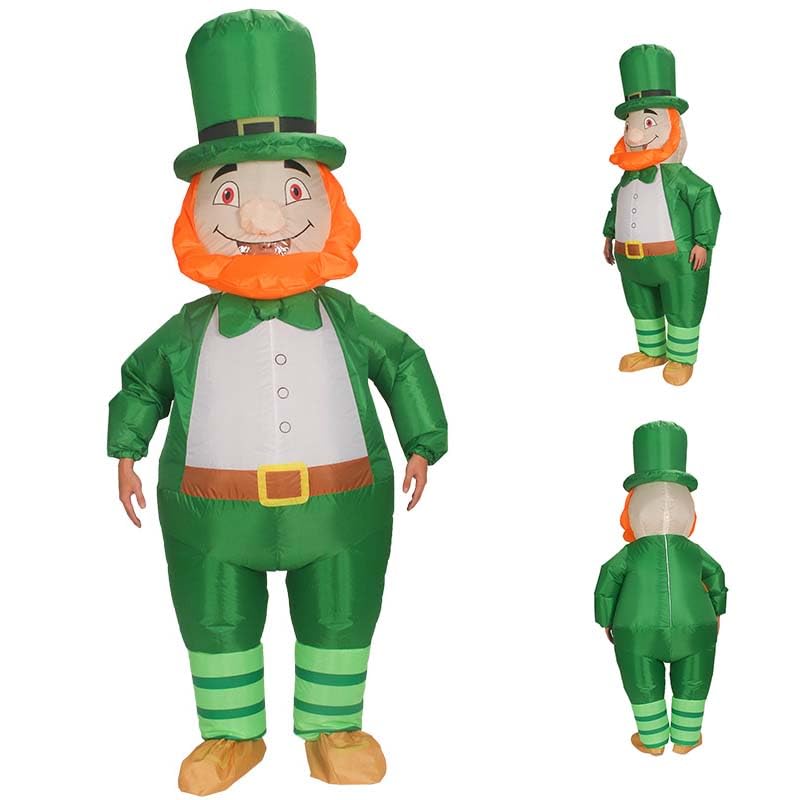 Adult Inflatable Leprechaun Costume for St. Patrick's Day - Green Blow Up Irish Outfit with Hat & Beard - Perfect for Parties, Parades & Festive Celebrations