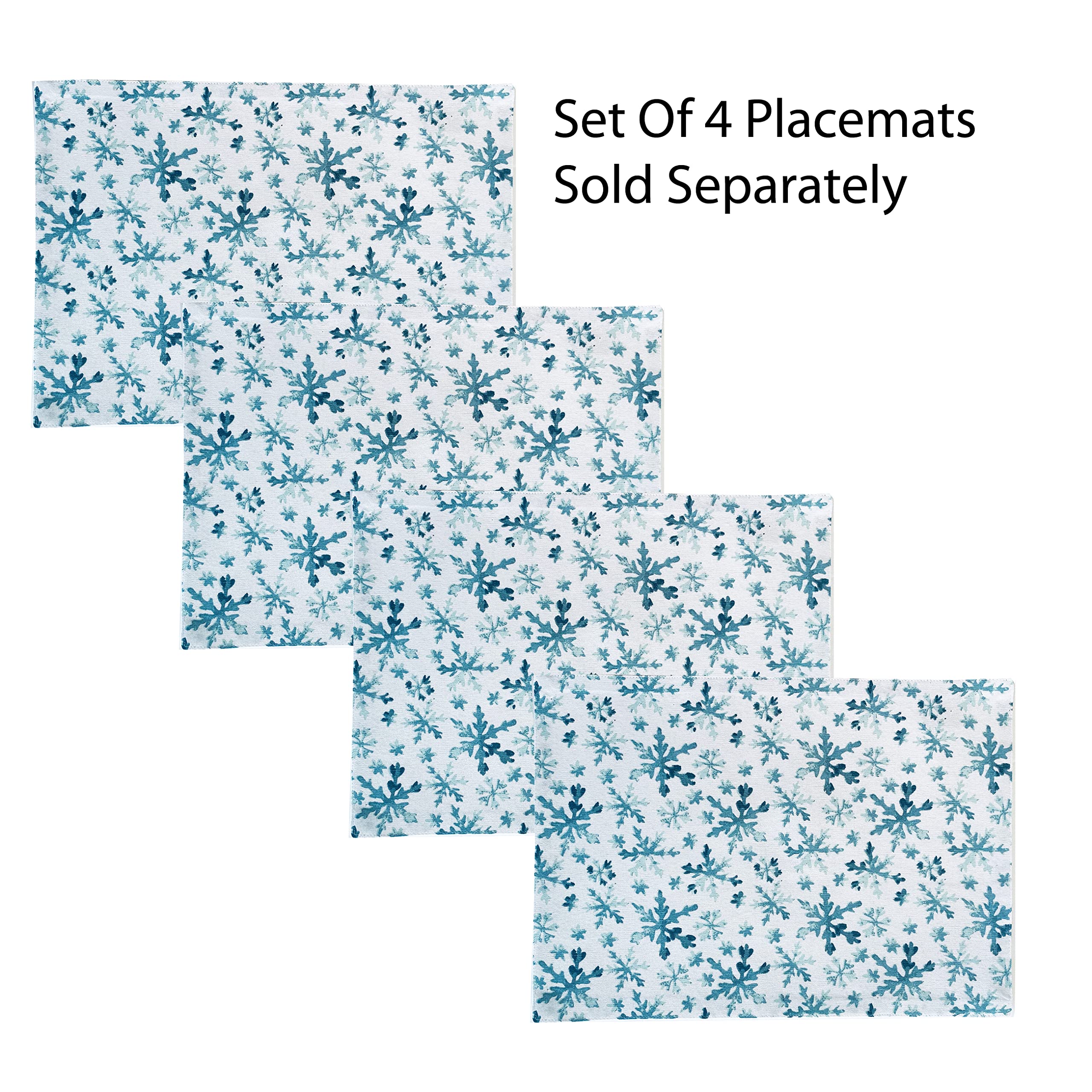 Lintex Frozen Blue Snowflakes Cotton Christmas Fabric Placemats - Set of 4, Blue and White Winter Holiday Snowflake Design, Easy Care Cotton Table Mats for Festive Dining, Holiday Parties & Cozy Home Decor