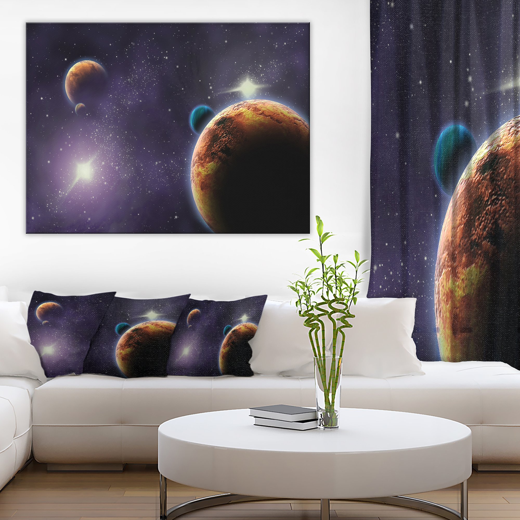 Planets in Deep Dark Space Contemporary Artwork - Stunning Galaxy Wall Decor for Living Room, Bedroom & Office