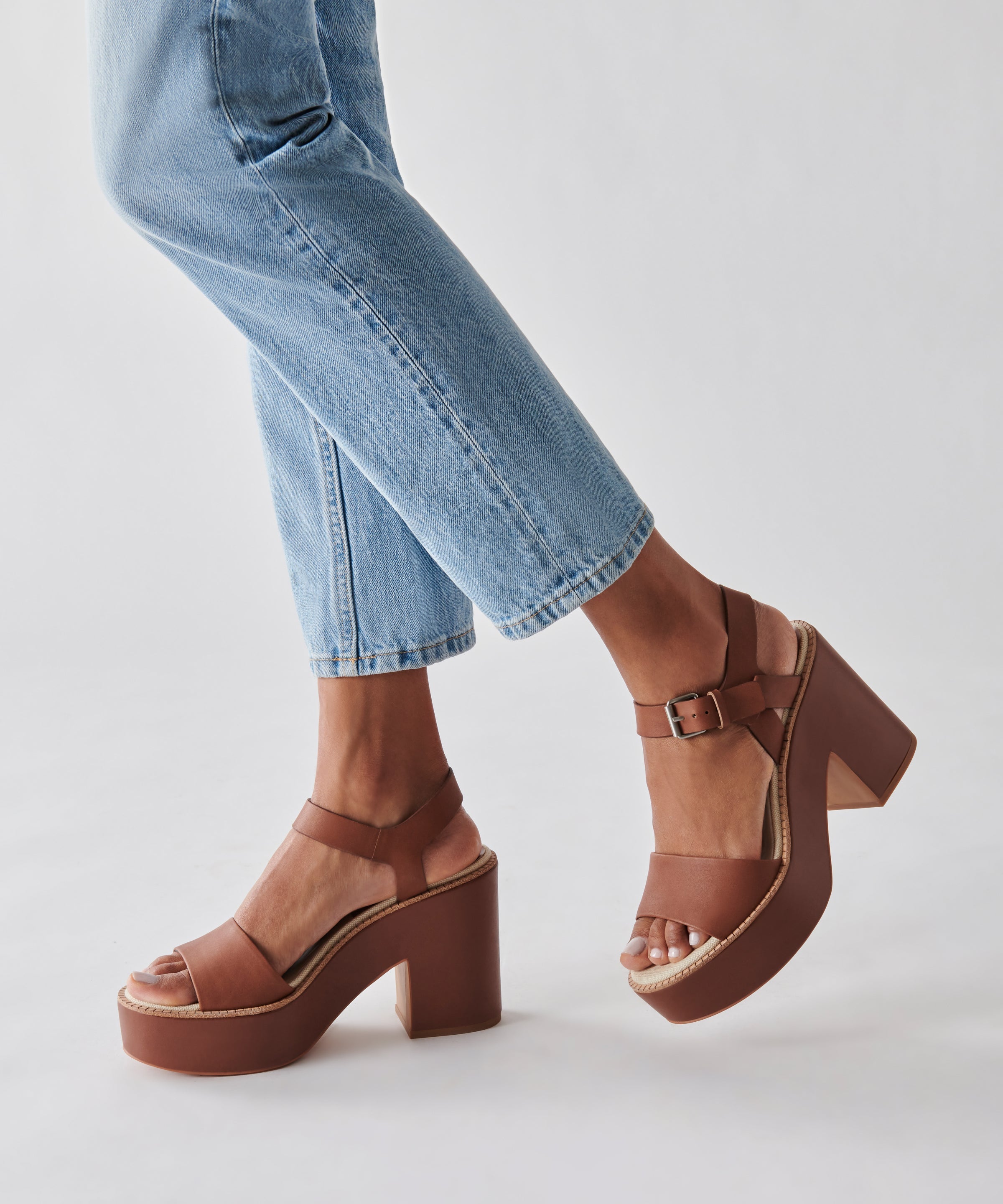 ELLY HEELS DK BROWN LEATHER Women's Comfortable Chunky Heel Sandals for Summer - Perfect for Weddings, Parties & Casual Outings