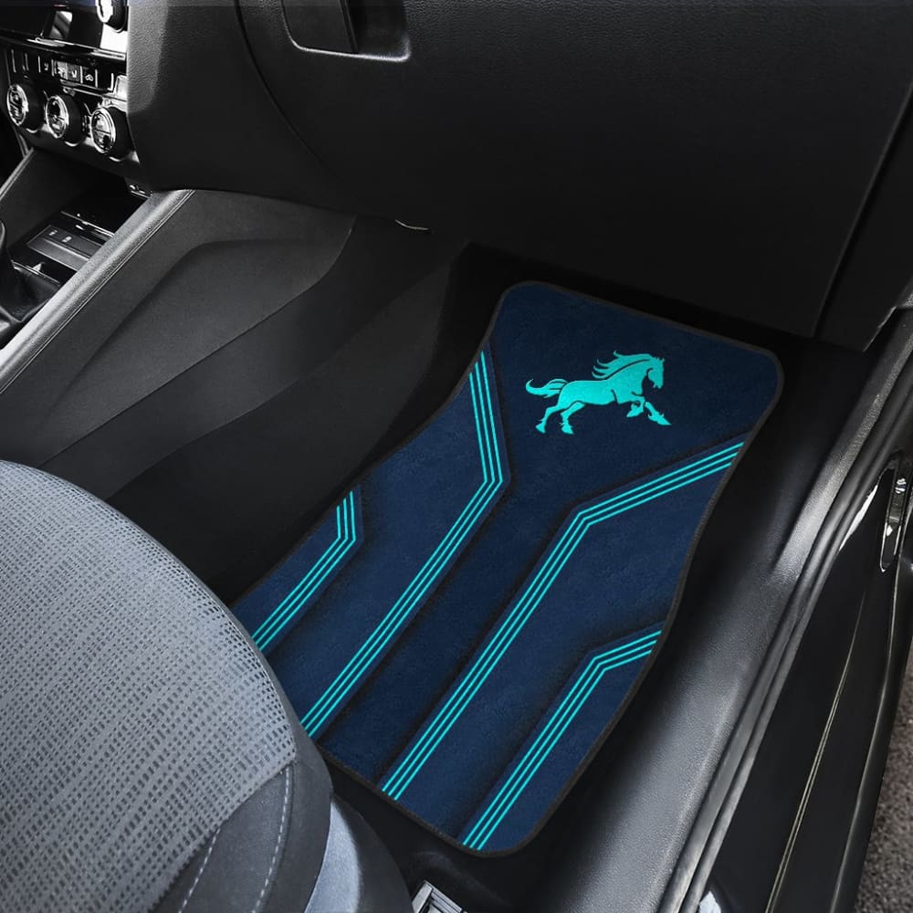 Premium Custom Turquoise Horse Mustang Metallic Style Car Floor Mats - All-Weather Protection, Non-Slip Design for Ford Mustang 2005-2023 Models - Perfect for Sports Cars, Road Trips & Car Shows
