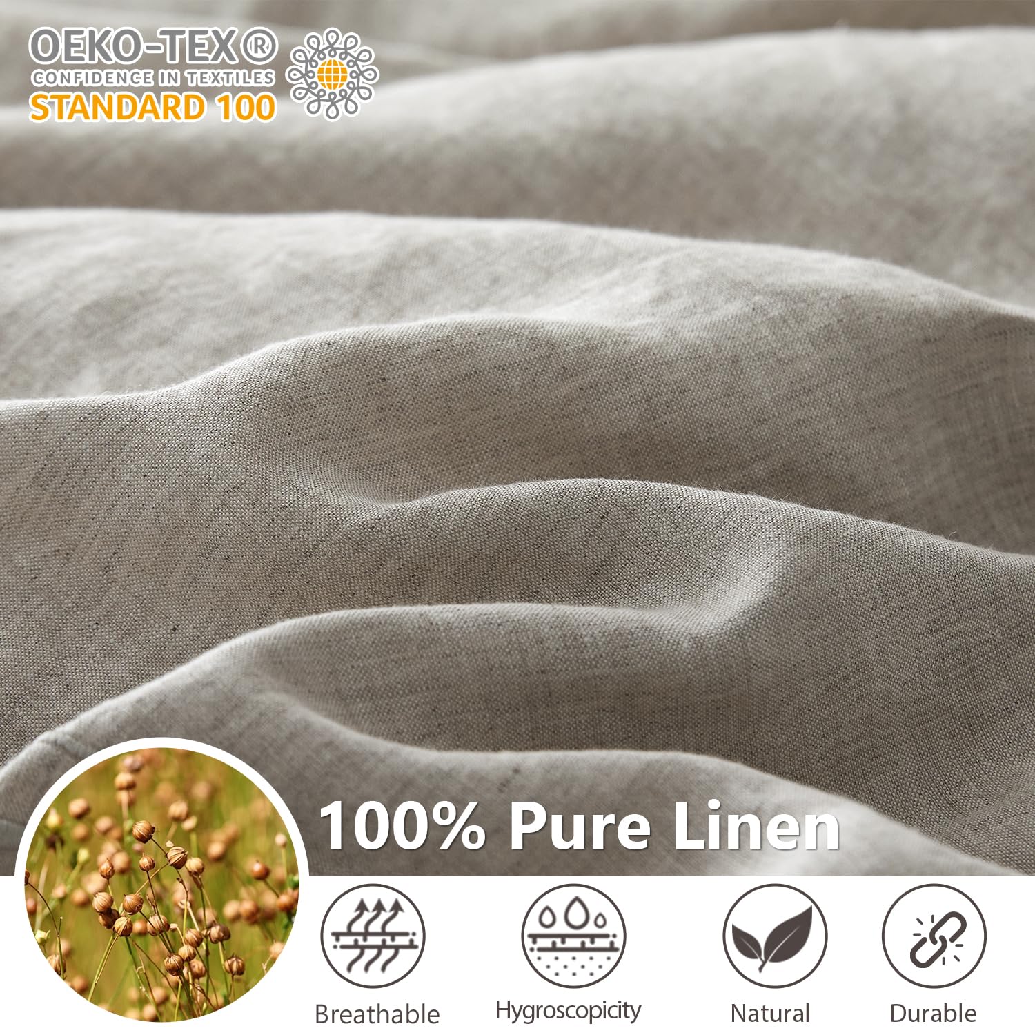 Simple & Opulence 100% Washed Linen Duvet Cover Set 68x86 Inches - 2 Piece Soft Farmhouse Comforter Set with Embroidered Design & Button Closure - Includes 1 Duvet Cover & 1 Pillow Sham (Twin Size, Natural Linen) - Perfect for Bedroom, Guest Room & Cozy Farmhouse Decor