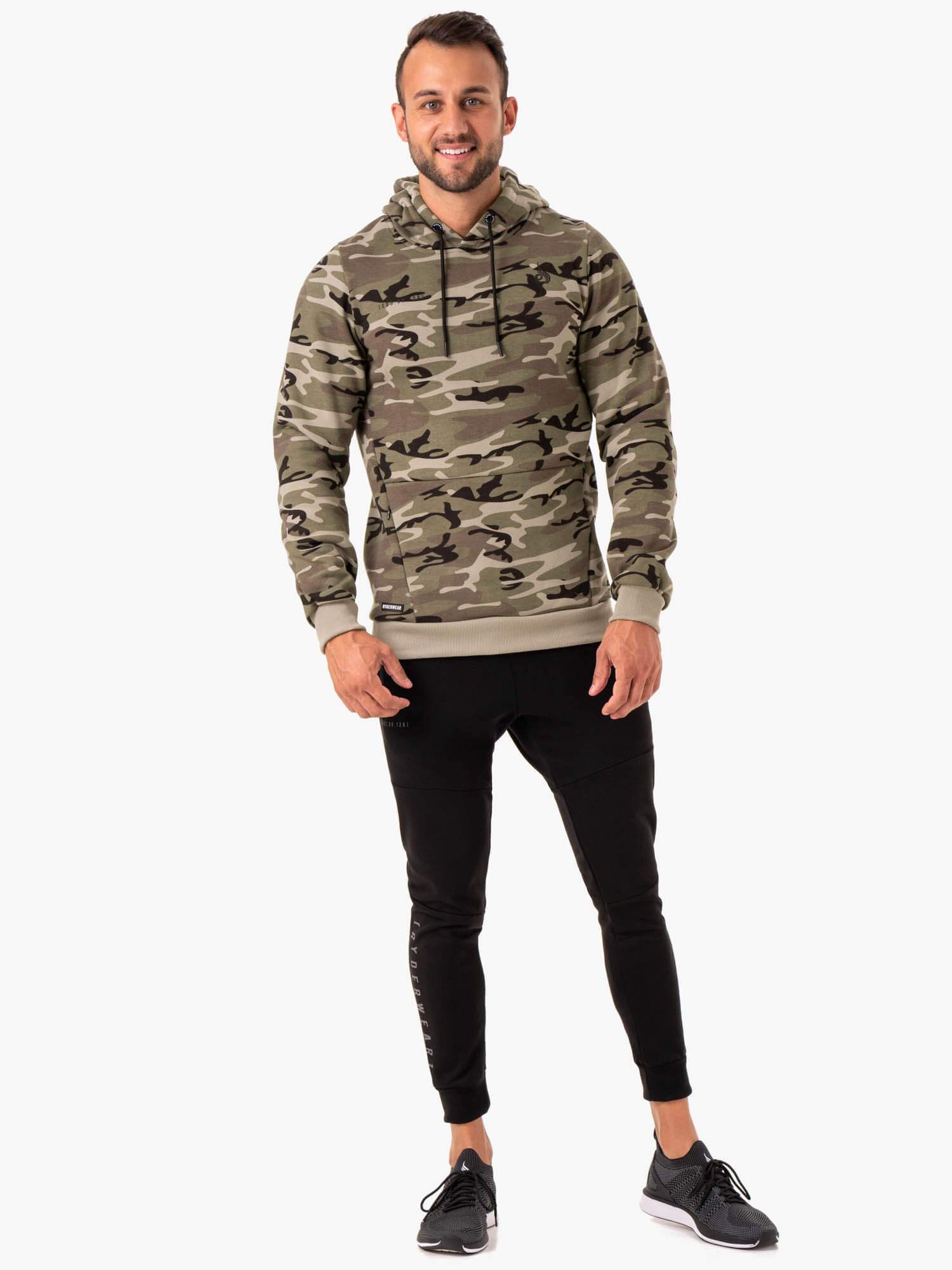 Camo Tech Pullover Hoodie for Men - Khaki Camouflage Hooded Sweatshirt | Outdoor Hunting, Hiking & Casual Wear