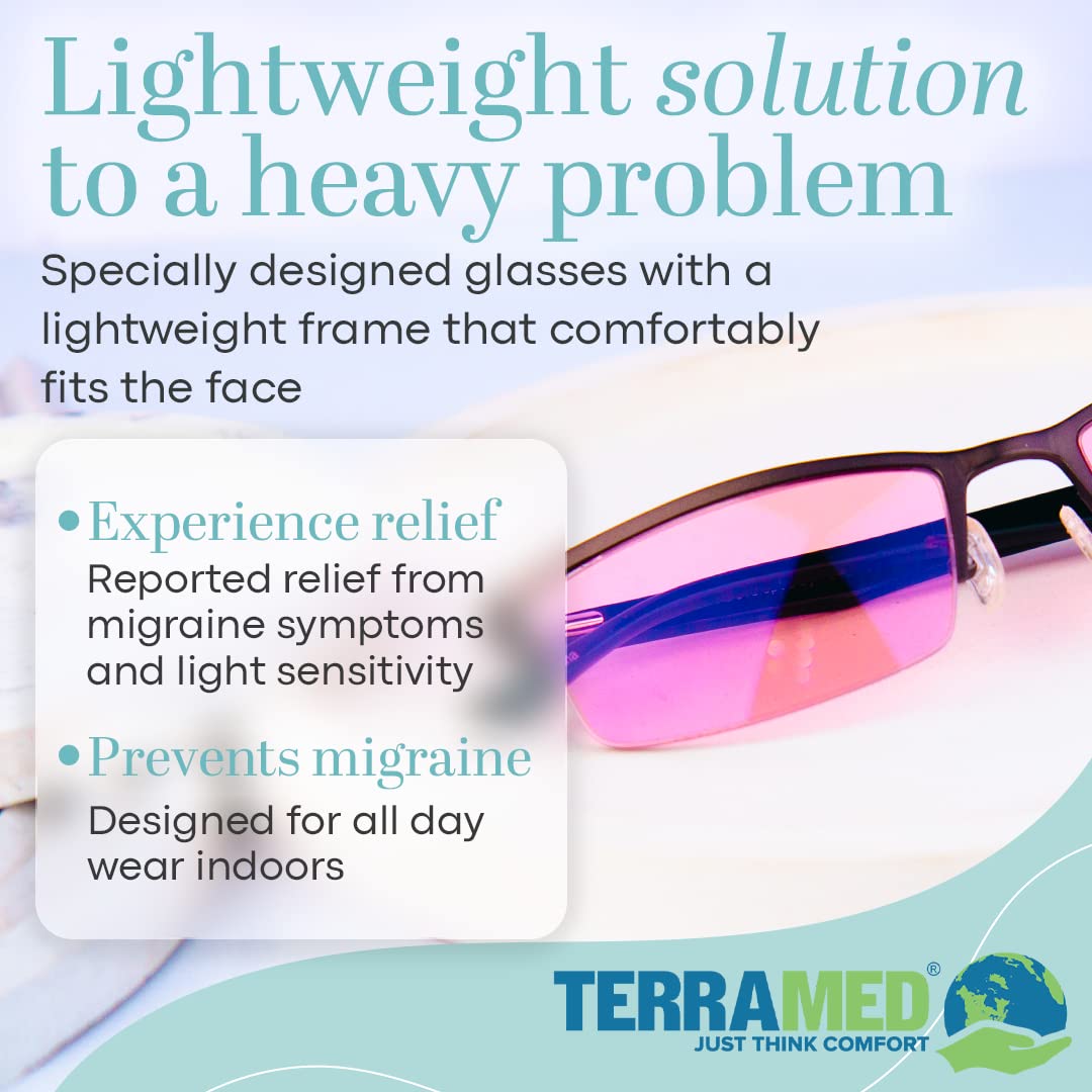 Terramed Eagle Migraine Relief Glasses for Light Sensitivity - FL-41 Blue Light Blocking Computer Glasses for Men & Women - UV Protection for Photophobia & Eye Strain - Perfect for Office Work, Gaming & Screen Time