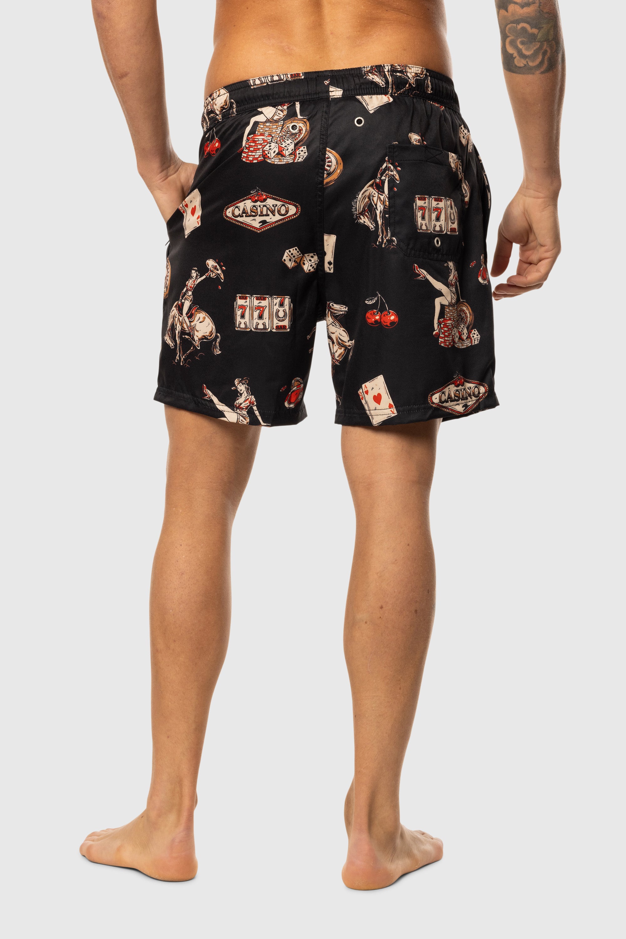Men's Teal Swim Shorts with Cowboy Casino Print - Quick Dry, Comfortable Beach & Pool Swimwear for Summer Vacations
