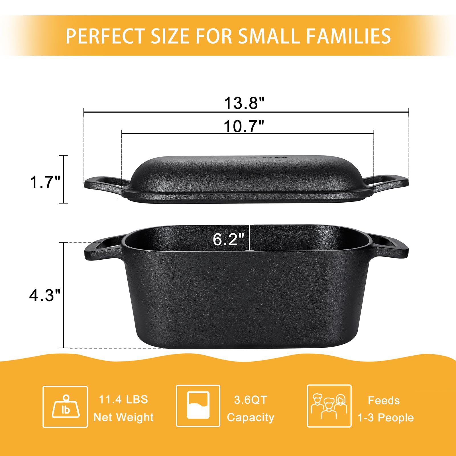3.6QT Oval Dutch Oven for Bread Baking - Pre-Seasoned Cast Iron Sourdough Bread Pan with Lid | Perfect for Artisan Bread, Homemade Loaves & Camping Cooking