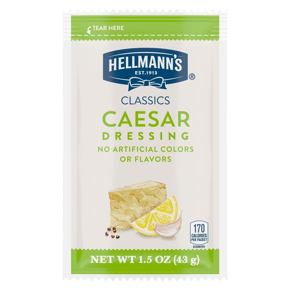 Hellmann's Classic Caesar Salad Dressing - Gluten Free, No Artificial Flavors or Colors, No High Fructose Corn Syrup - 1.5 oz Portion Control Packets (Pack of 102) - Perfect for Restaurants, Catering & Meal Prep