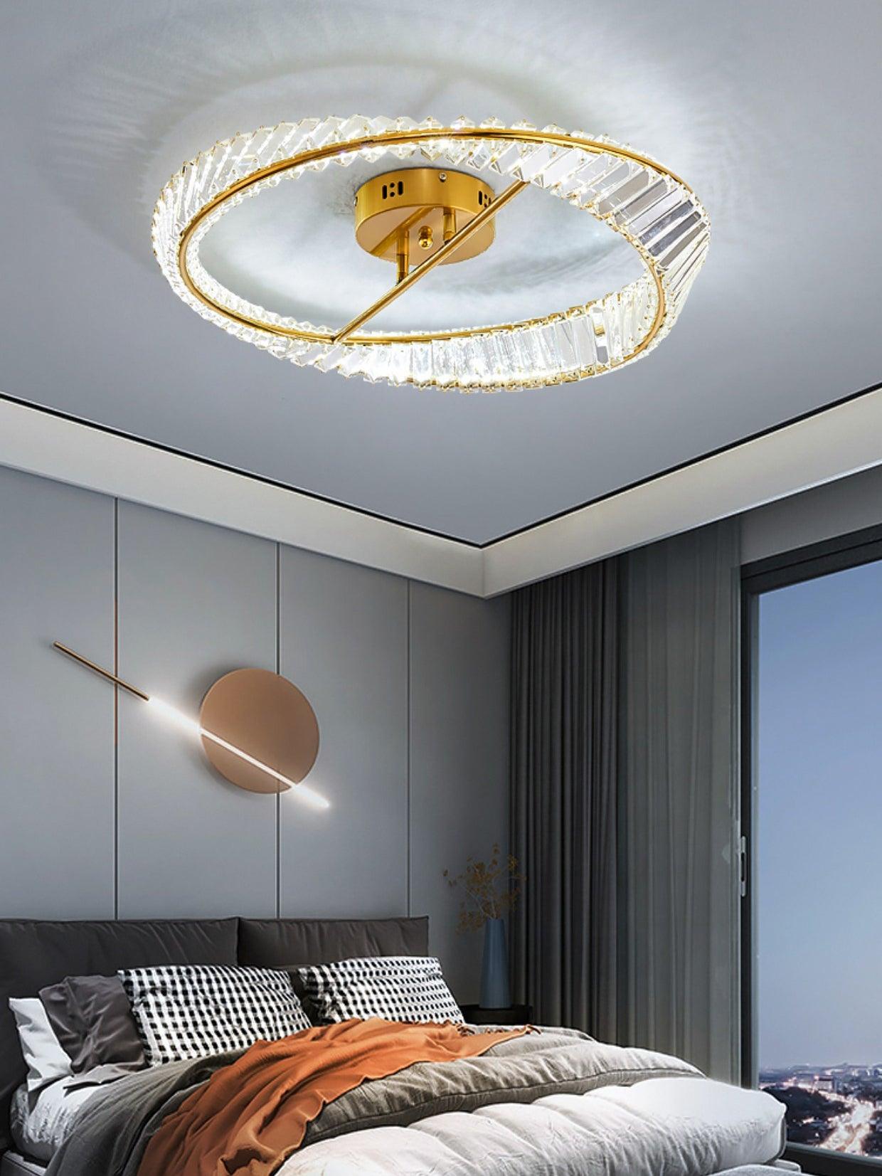 Elegant Crystal Rings Ceiling Light Fixture - Modern Chandelier for Dining Room, Bedroom & Living Room Décor