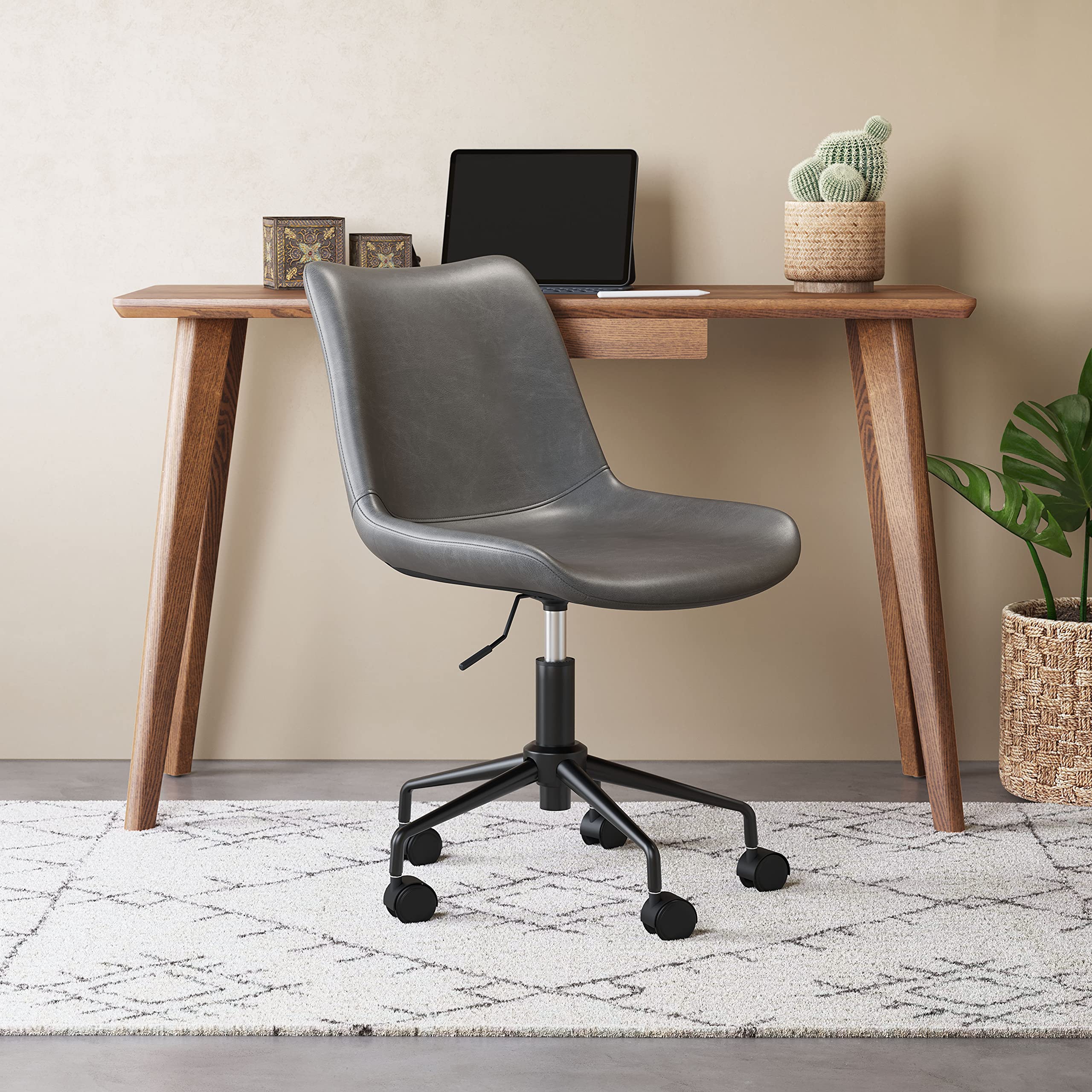 Zuo Byron Ergonomic Office Chair - Gray Mesh Back, Adjustable Height, Swivel & Rolling for Home & Office Workspace - Perfect for Long Hours Sitting & Computer Work