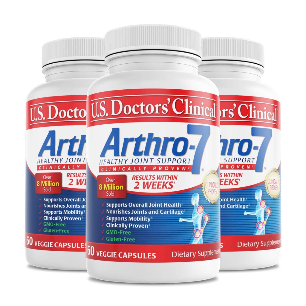 U.S. Doctors’ Clinical Arthro-7 - Clinically Proven Joint Support Supplement with Turmeric, Collagen & Bromelain - Supports Flexibility, Mobility & Cartilage Health - 180 Capsules (3 Bottles) - 45/90 Day Supply - Ideal for Active Adults, Athletes & Seniors