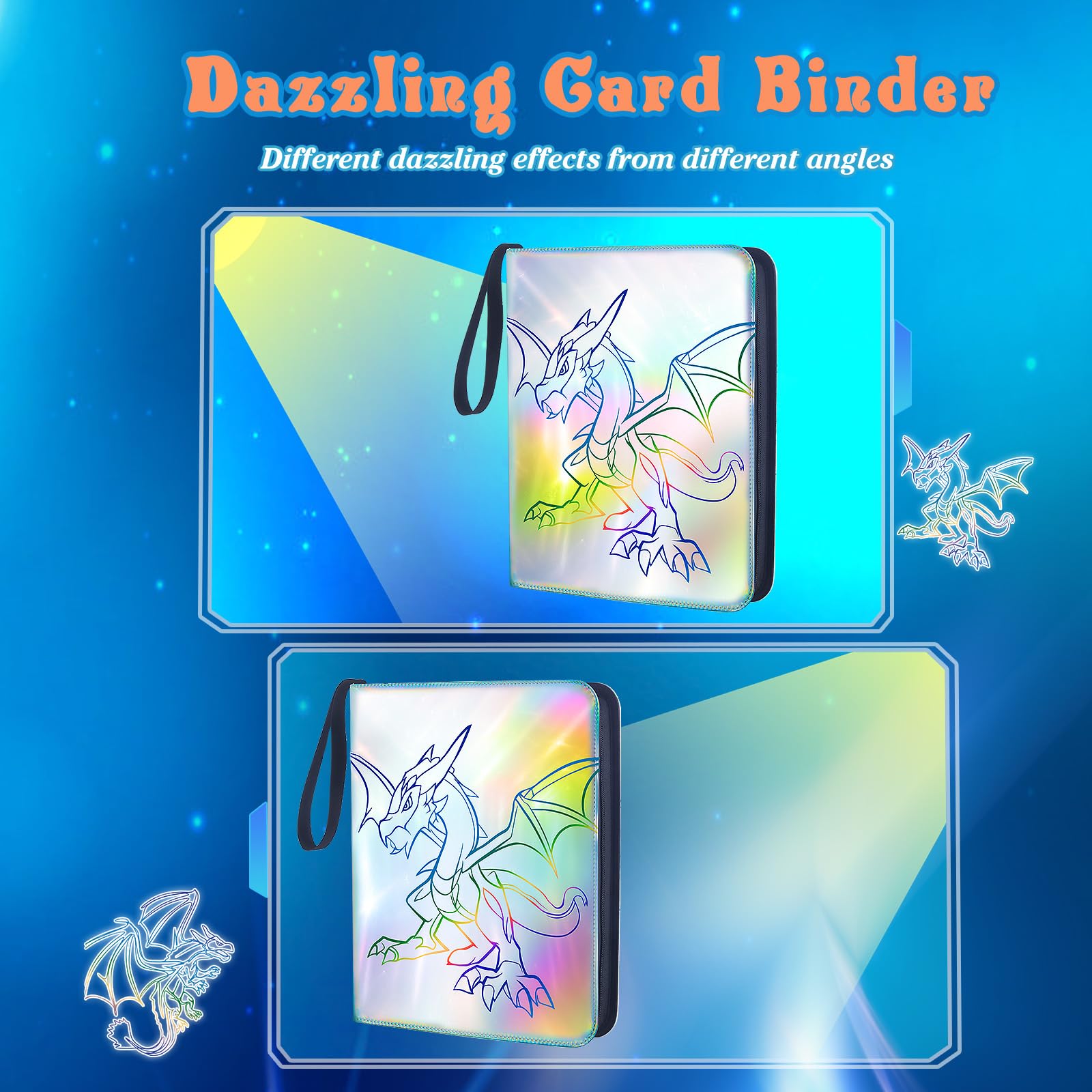 Lictin 9-Pocket Holographic Trading Card Binder - Holds 810 Cards with 45 Removable Sleeves, 3-Ring Card Collection Album for Standard Size Cards (Pokemon, MTG, Yu-Gi-Oh) - Double-Sided Protection for Card Showcase & Storage