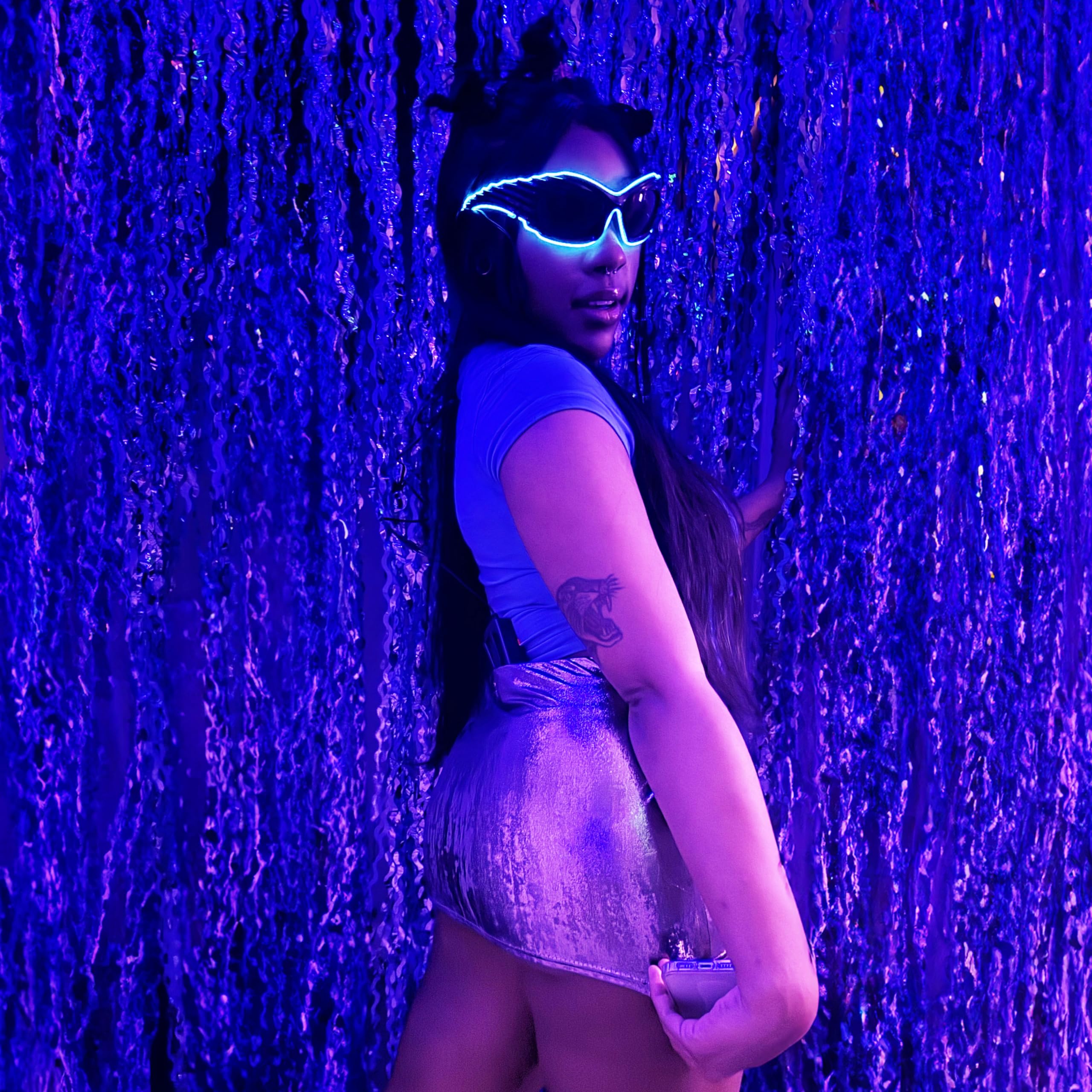 Pixel LED Sunglasses - Y2K Neon Rave Glow Glasses for Festival & Night Party (Blue)
