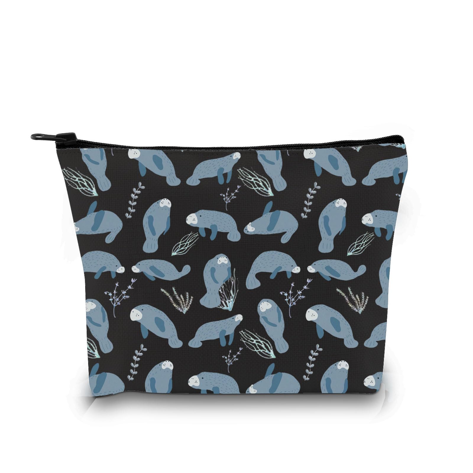 XYANFA Manatee Cosmetic Makeup Bag - Waterproof Animal Print Travel Toiletry Pouch with Zipper Closure - Perfect for Makeup Organizer, Travel Essentials & Gift Ideas for Women