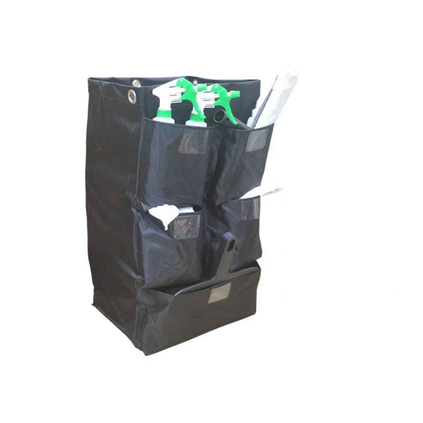 Heavy Duty 25 Gallon Commercial Janitorial Cart Bag - 5 Pocket Waterproof Cleaning Cart Replacement Bag with 6 Brass Grommets | Ideal for Housekeeping, Hotel & Office Cleaning Supplies Storage