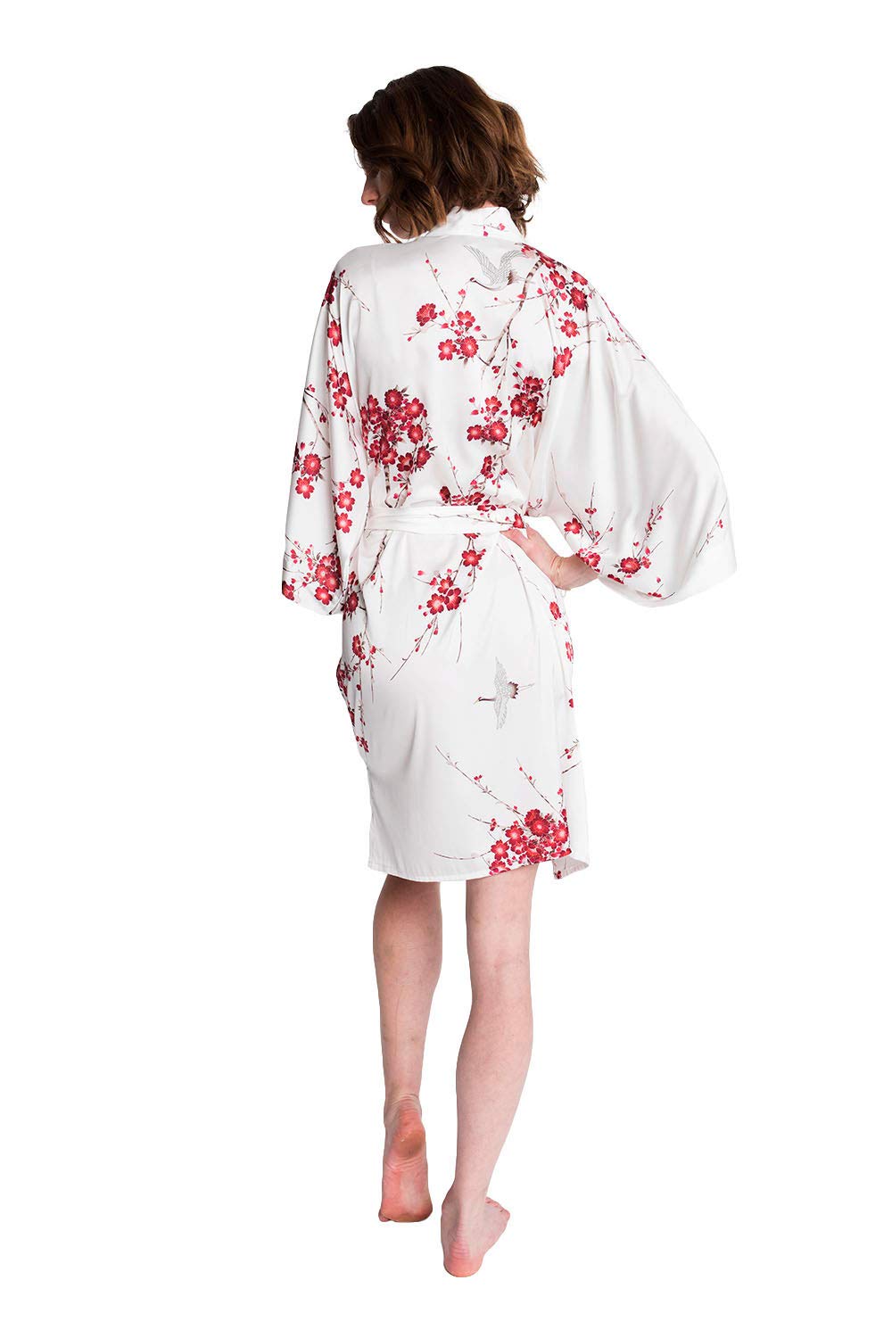 OLDSHANGHAI Women's Short Charmeuse Kimono Robe - Watercolor Floral Design Lightweight Loungewear for Spa, Beach Cover-Up & Home Relaxation