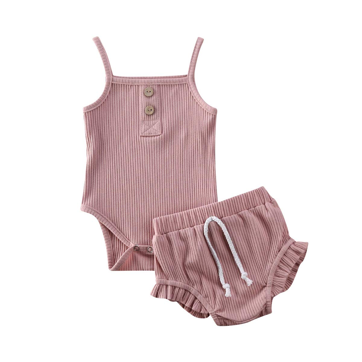 CIYCUIT Newborn Baby Girl Summer Outfit - Ruffle Sleeveless Ribbed Top & Bloomers Shorts Set | Cute Infant Clothes for Beach, Park & Family Photos