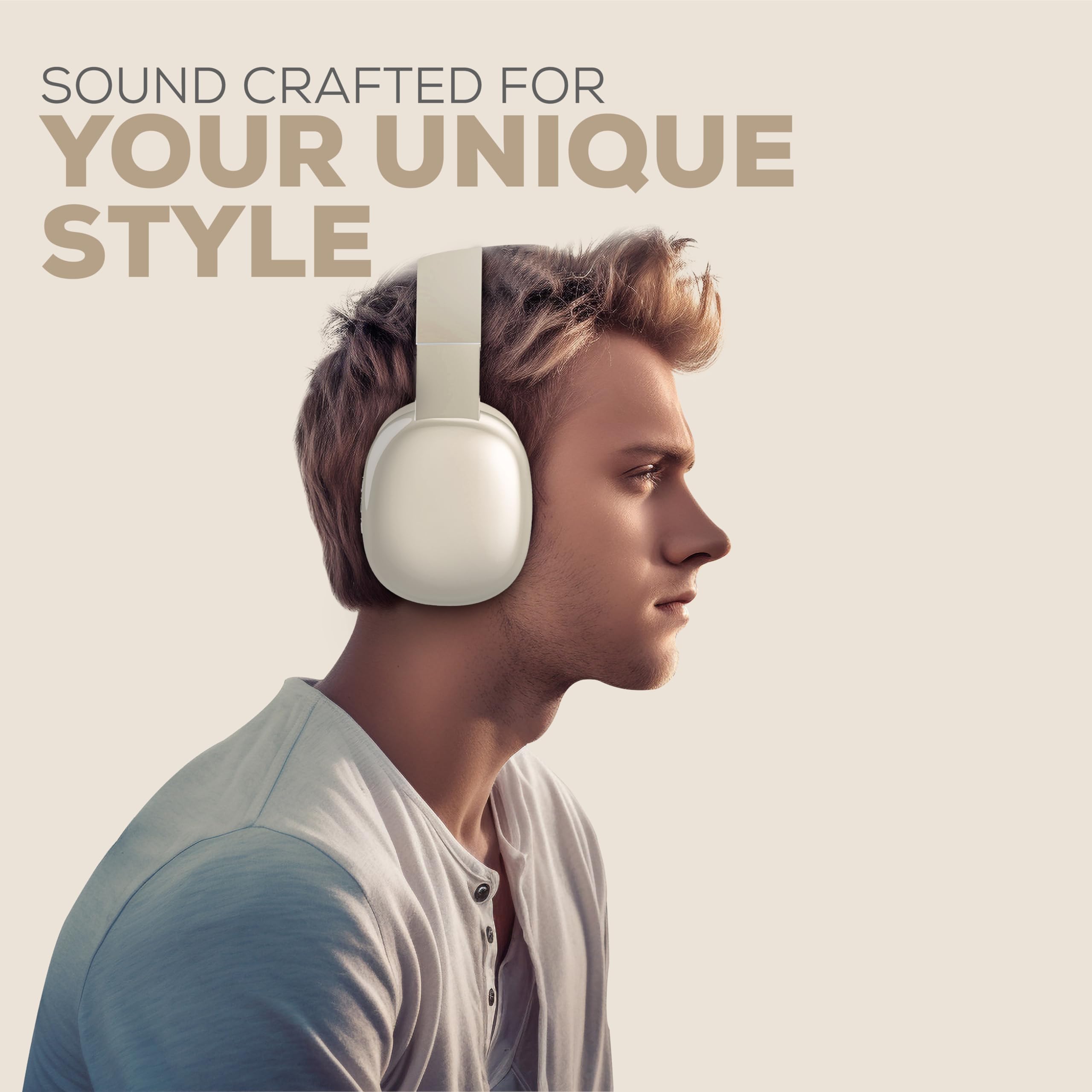 Gabba Goods Wireless Over-Ear Bluetooth Headphones with Mic - Noise Cancelling Headset for Travel, Work & Gaming - Bluetooth 5.0, Wired Mode, Built-in Micro SD - Compatible with TV, PC & Smartphones (Beige) | Perfect for Commuting, Office Calls & Entertainment