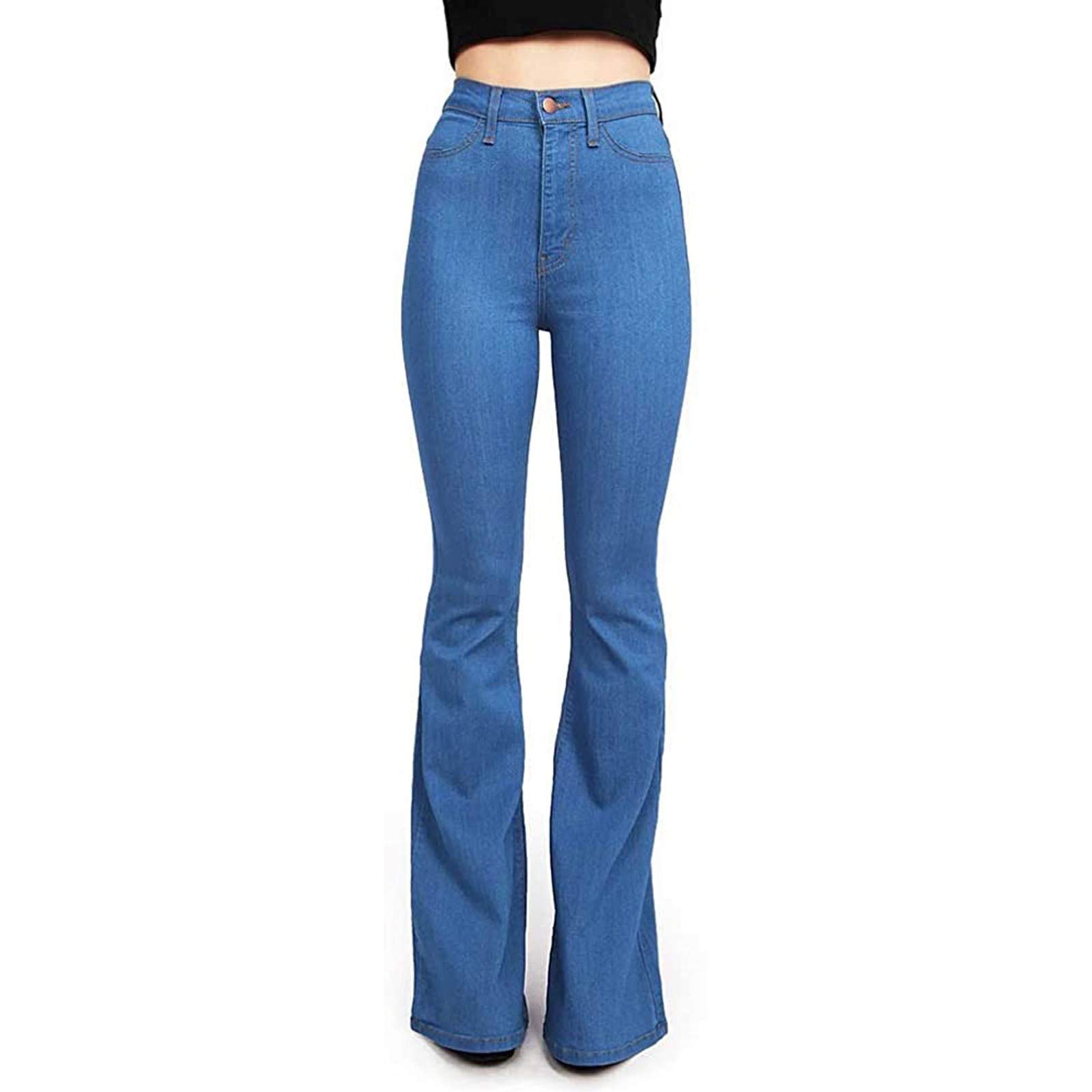 Vintage Bell Bottom Jeans for Women - High Waisted Stretchy Flare Pants with Slim Fit & Bootcut Design | Retro 70s Style Denim Pants for Casual Wear, Music Festivals and Boho Fashion Outfits