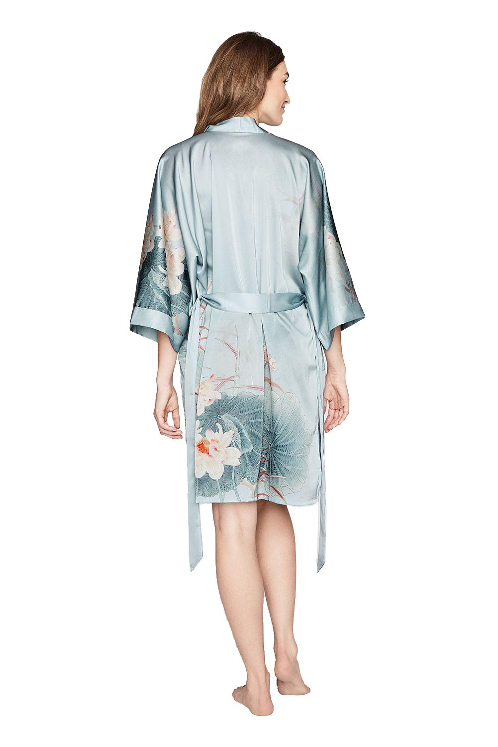 KIM+ONO Women's Short Charmeuse Kimono Robe - Watercolor Floral Print Lightweight Loungewear for Spa, Beach Cover-Up & Bridal Party