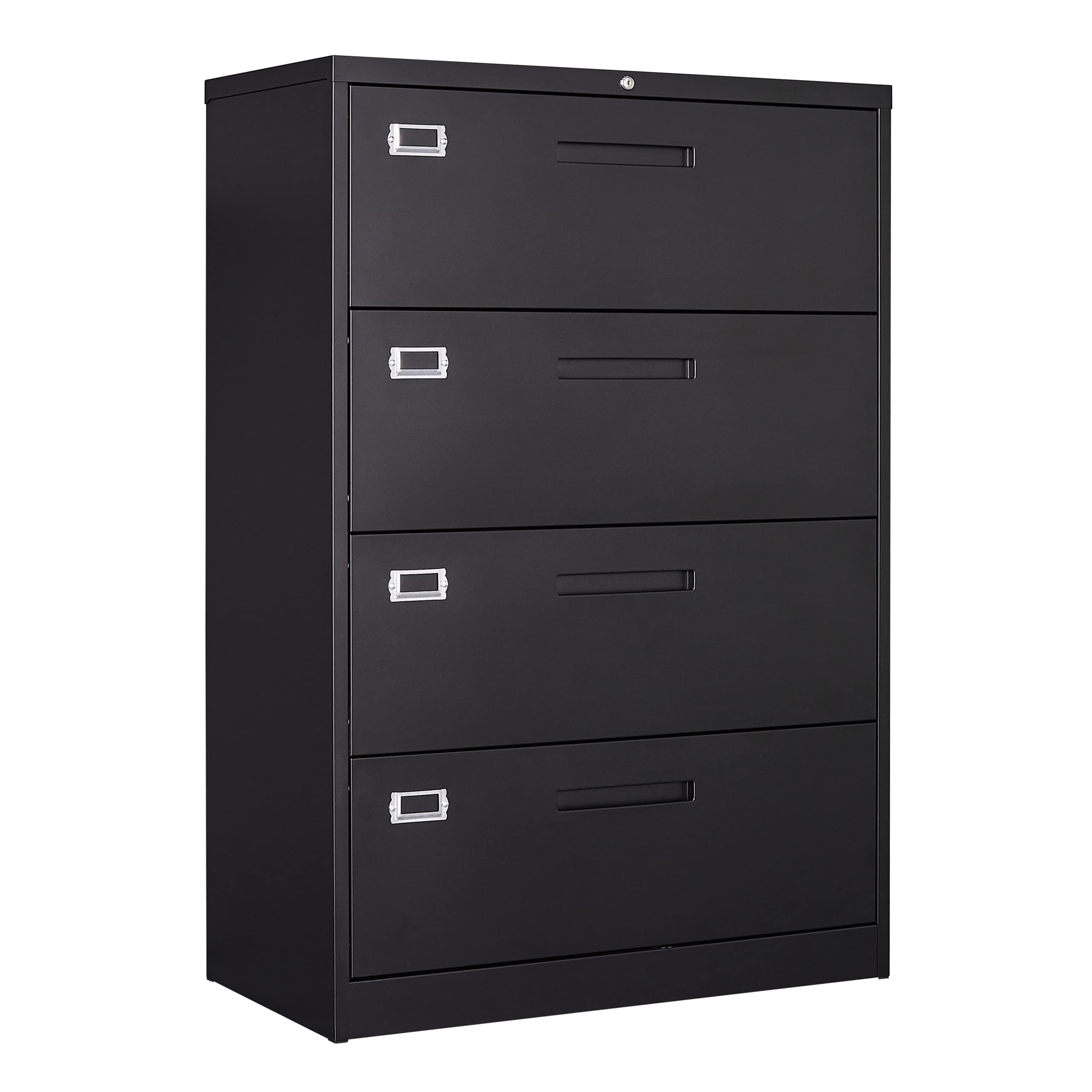 BYNSOE 4-Drawer Lateral File Cabinet with Lock - Legal/Letter/A4 Size Metal Filing Cabinet for Office & Home - Easy Assembly (Black) - Perfect for Organizing Documents, Files, and Office Supplies
