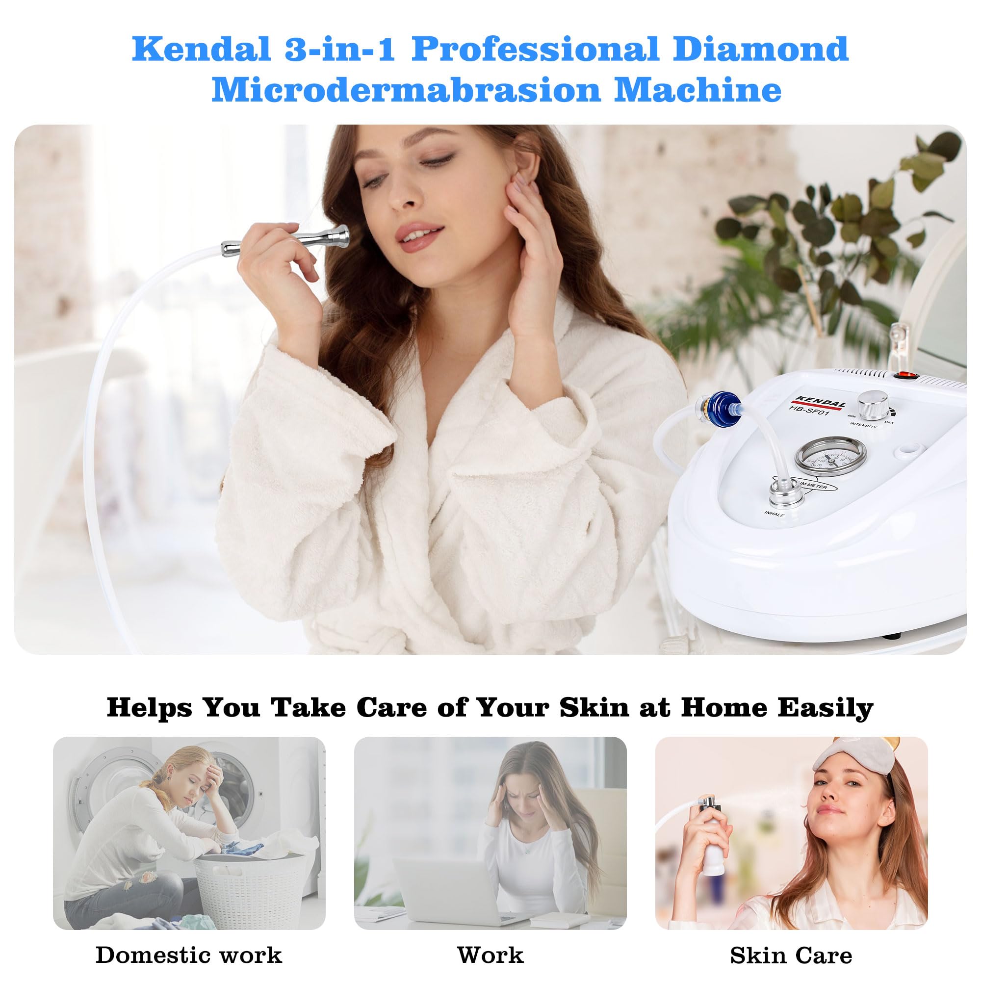 Professional Diamond Microdermabrasion Machine for Face - Kendal Dermabrasion Device with Vacuum Blackhead Removal & Hydrating Spray - Esthetician Supplies & Home Skin Care - Perfect for Acne Treatment, Anti-Aging & Glowing Skin