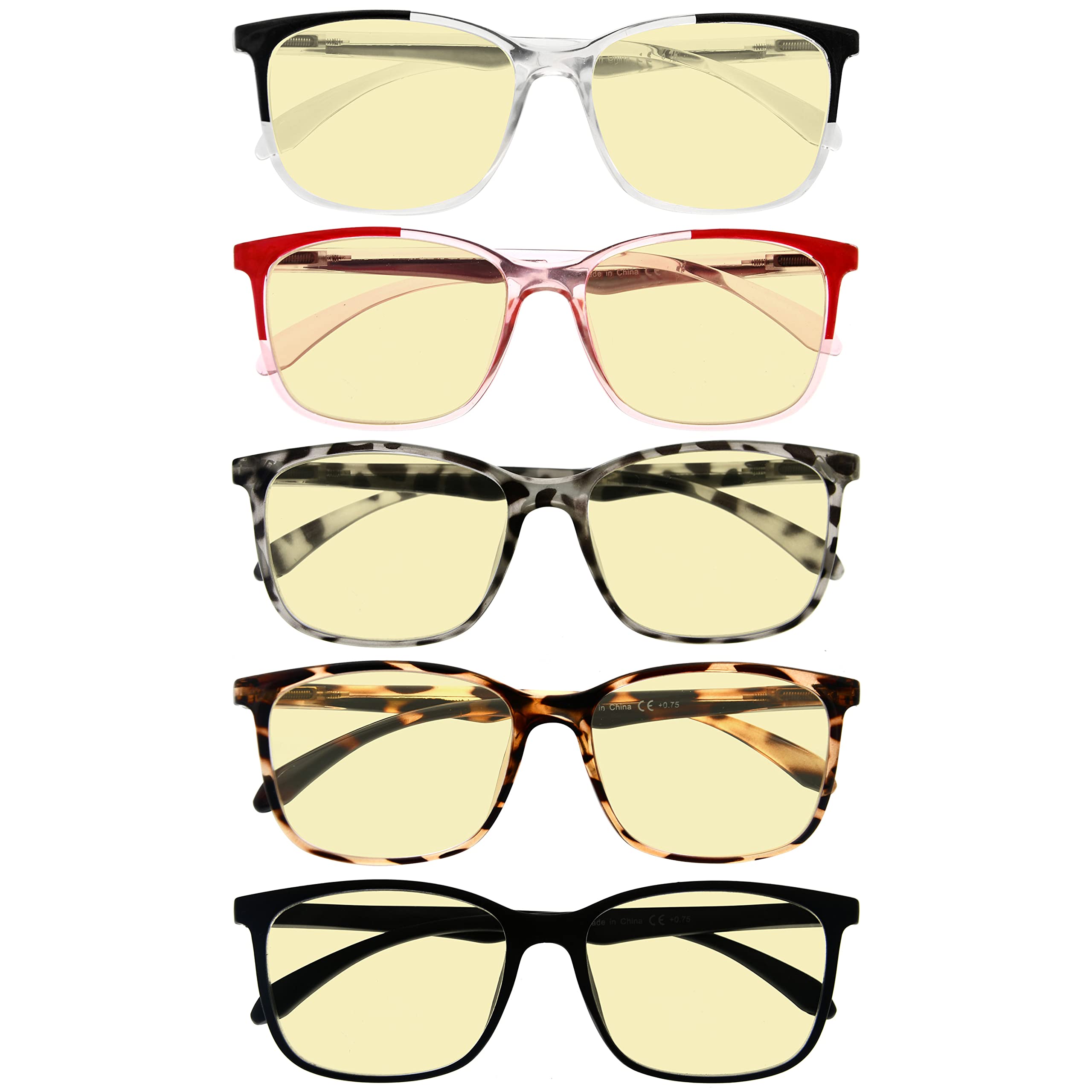 Eyekepper Blue Light Blocking Glasses for Women - 5-Pack Fashion Computer & Reading Glasses with Yellow Tinted Lenses (+1.50 Strength) - Reduce Eye Strain for Office Work, Gaming & Screen Time