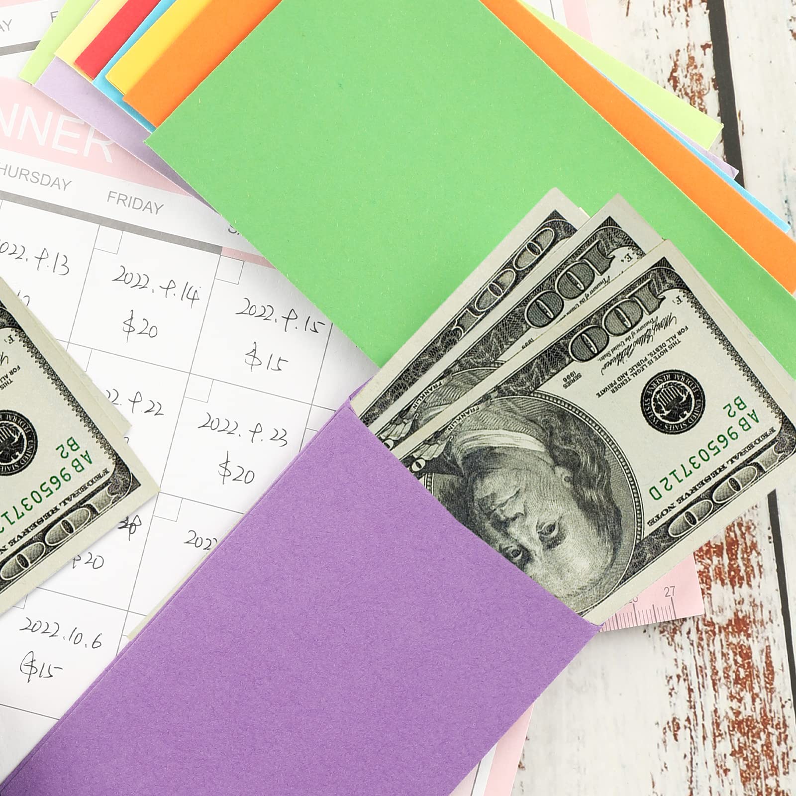 Granhoolm 50 Pack Large Cash Envelopes 3.5 x 6.5 inch - Budgeting & Savings Money Envelopes for Cash, 100 Envelope Challenge, Organize Finances (Multiple Colors) - Perfect for Home Budgeting, Wedding Cards, and Money Gifts