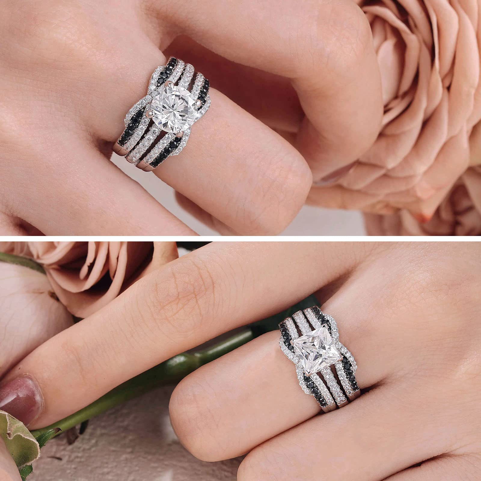 SHELOVES Black & White Cubic Zirconia Ring Enhancer for Engagement Rings - 925 Sterling Silver Wedding Band (Sizes 5-10) - Perfect for Bridal Jewelry, Anniversary Gifts & Special Occasions