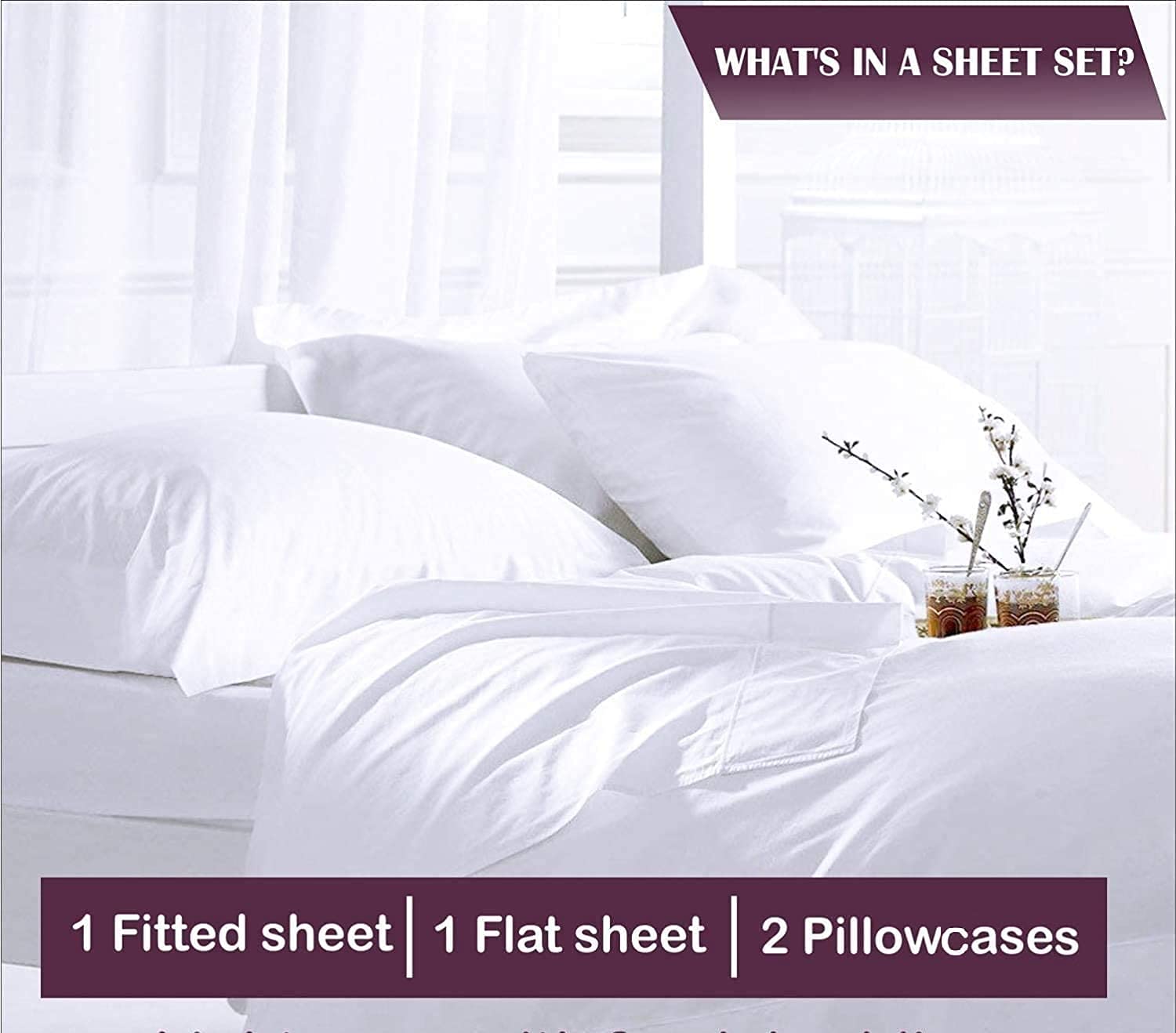 1000 Thread Count 100% Cotton Luxury Bed Sheet Set - Ultra Soft Queen Size Sheets, 4-Piece Light Blue Deep Pocket Fits Mattresses Up to 15
