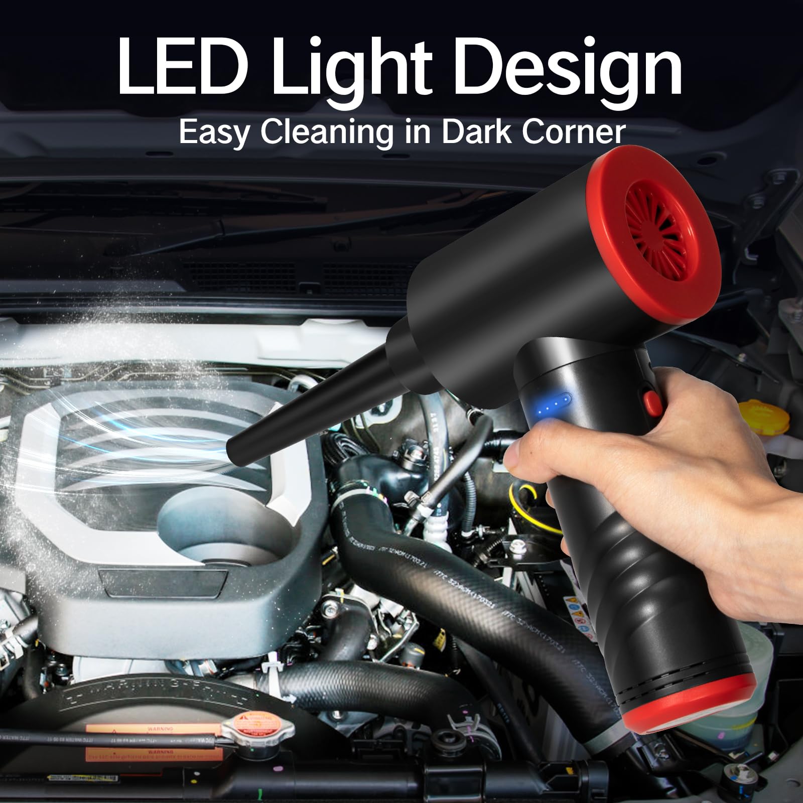 TOBTOS Rechargeable Electric Air Duster - 120,000 RPM High Power, 3-Speed Adjustable with LED Light | Dust Cleaner for Computer, Keyboard, Car Interior, Electronics & Home Cleaning